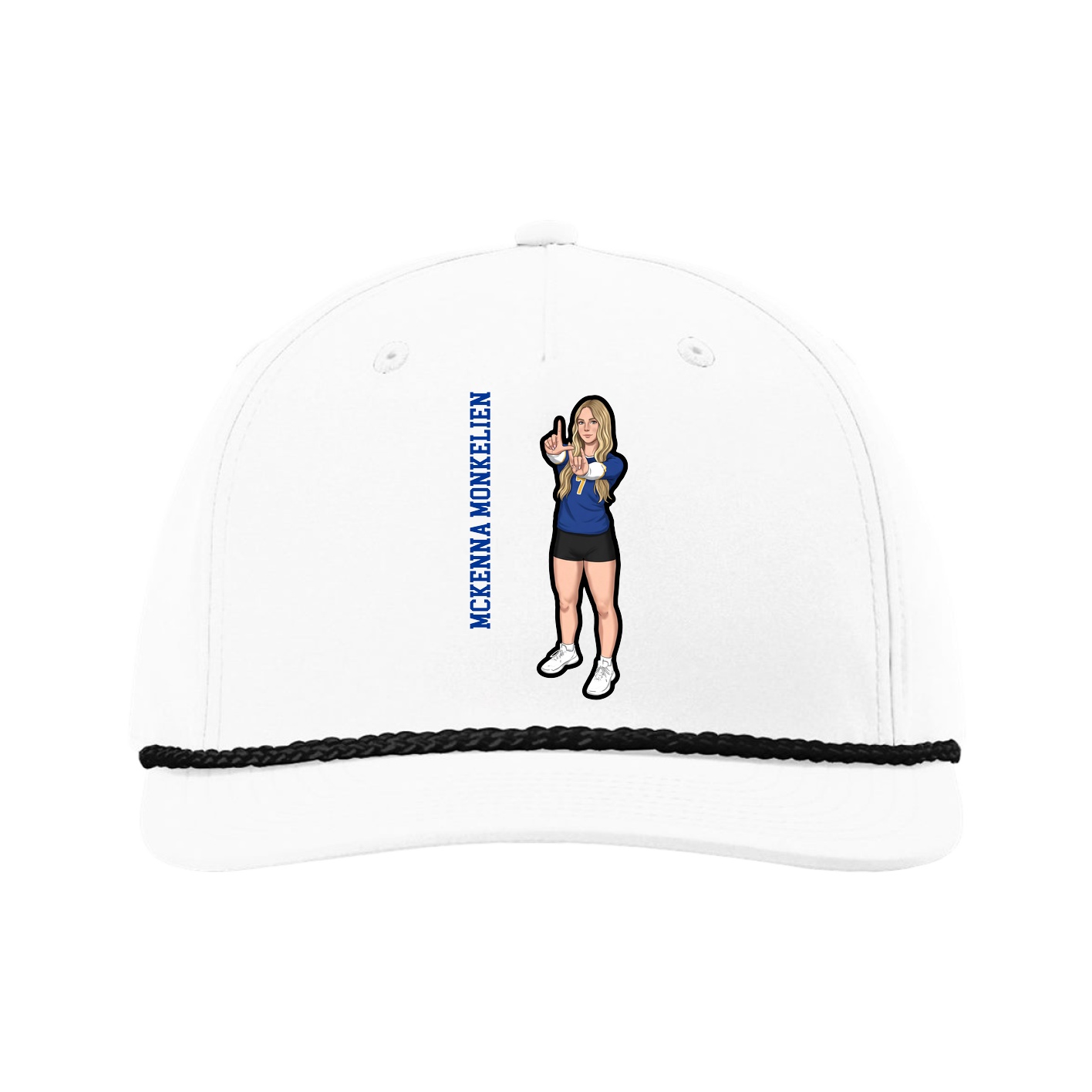 Five-Panel Classic Rope Cap — Name Vertical in White