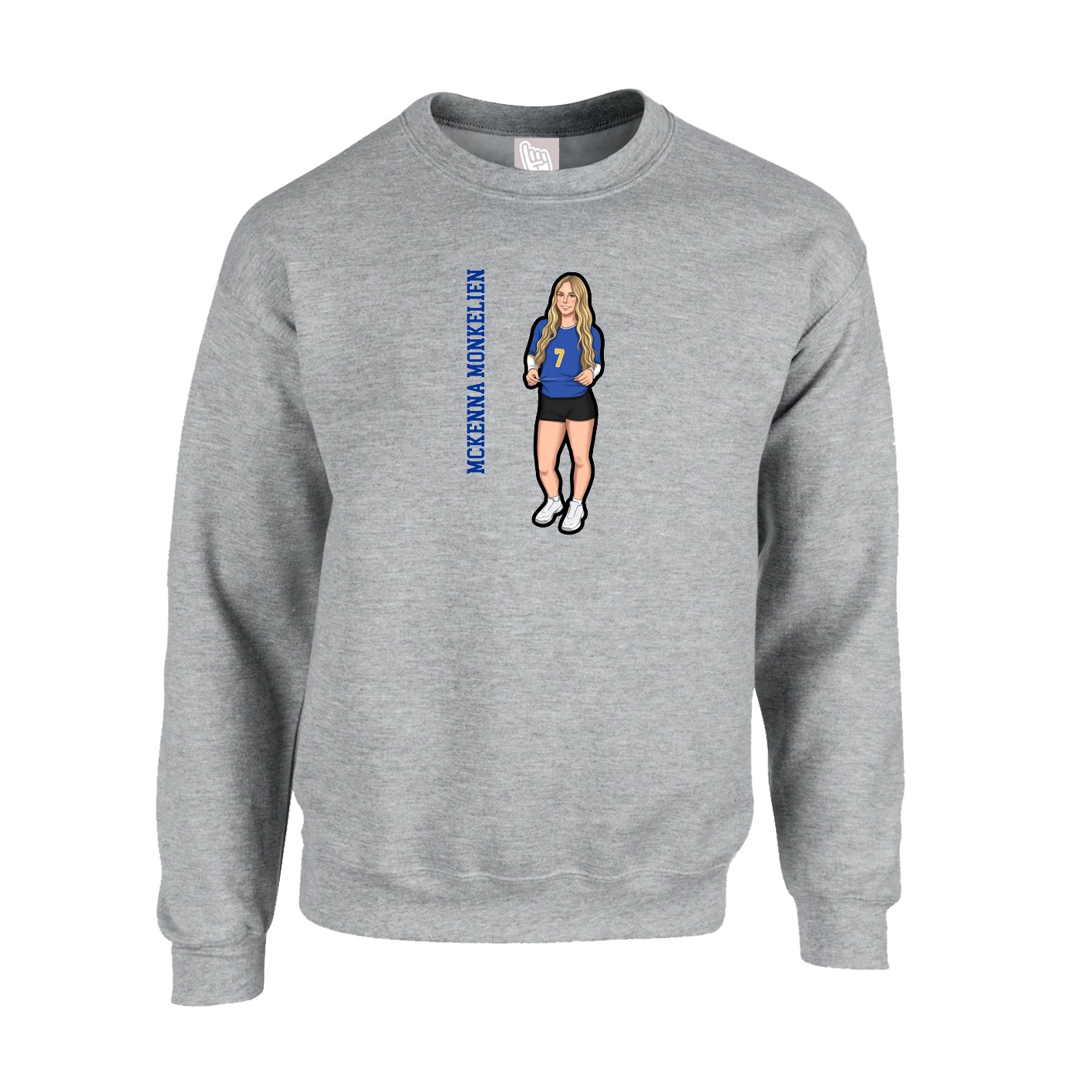 Fleece Crew — Name Vertical in Grey