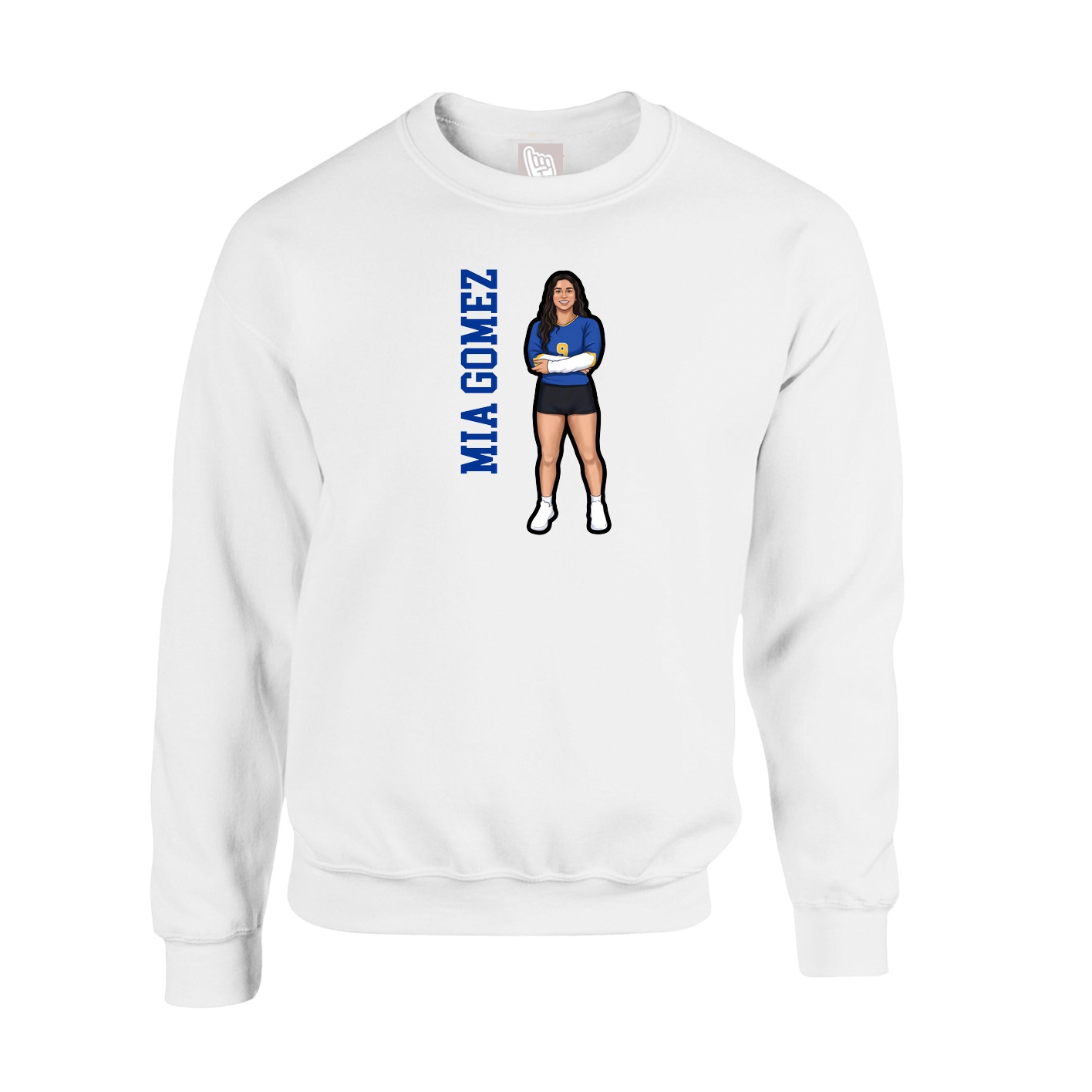Fleece Crew — Name Vertical in White