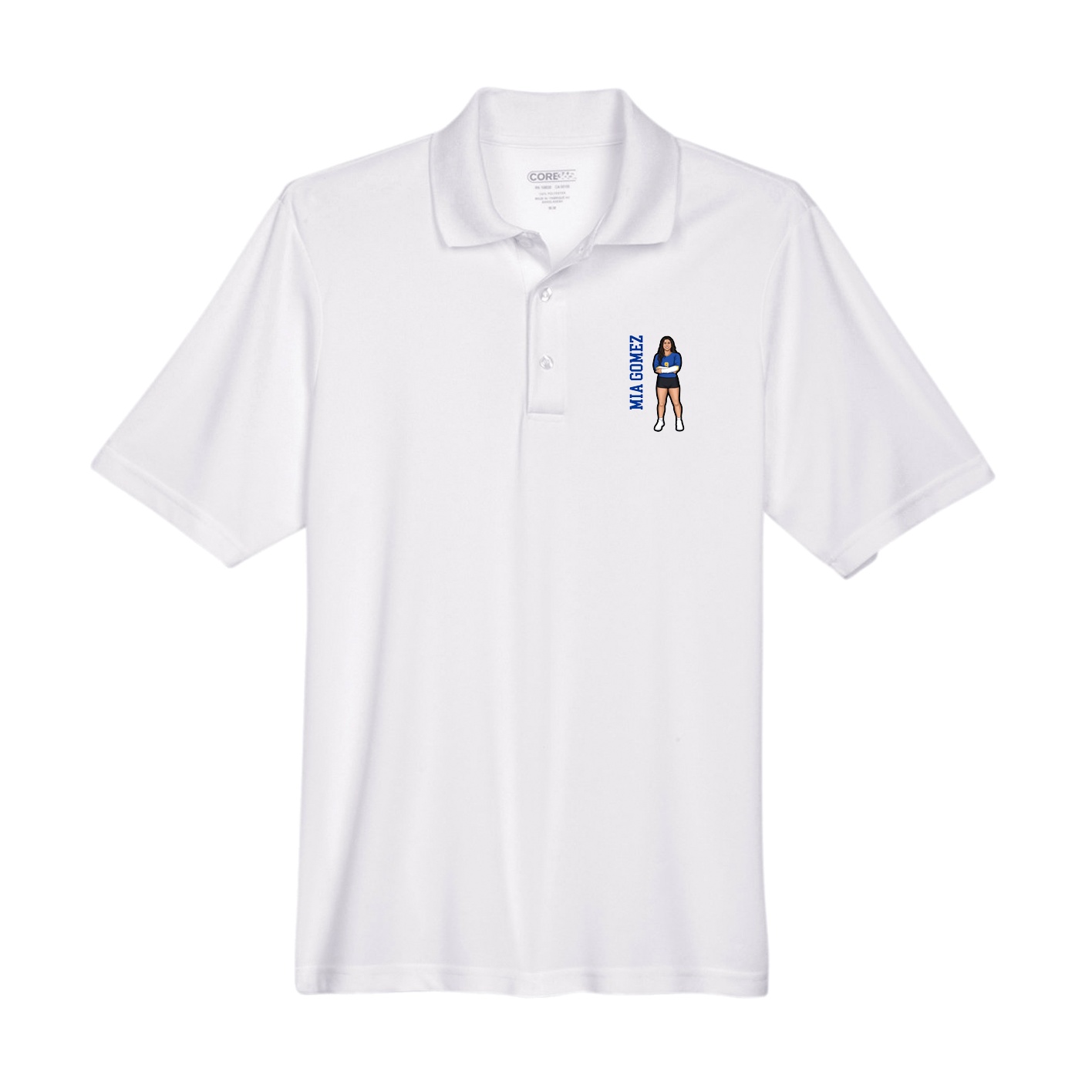 Performance Polo — Name Vertical in White