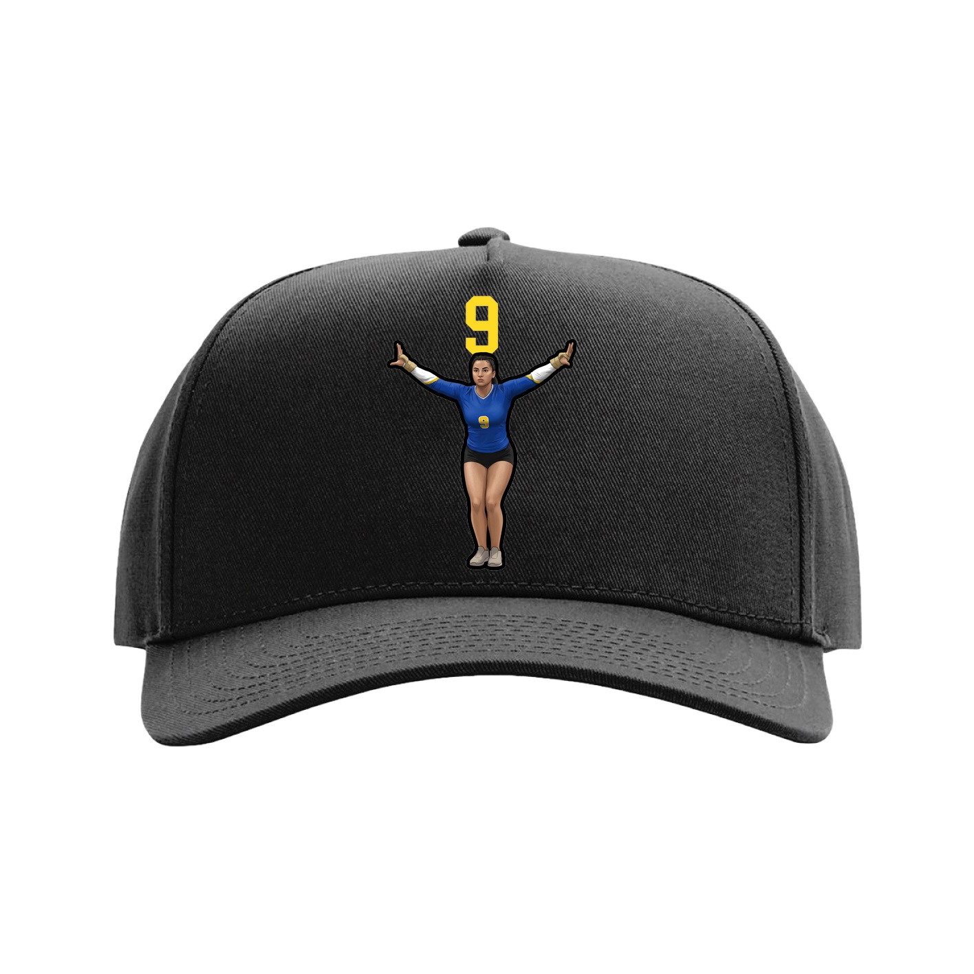 Full Fabric Five-Panel Champ Cap — Number Top in Black