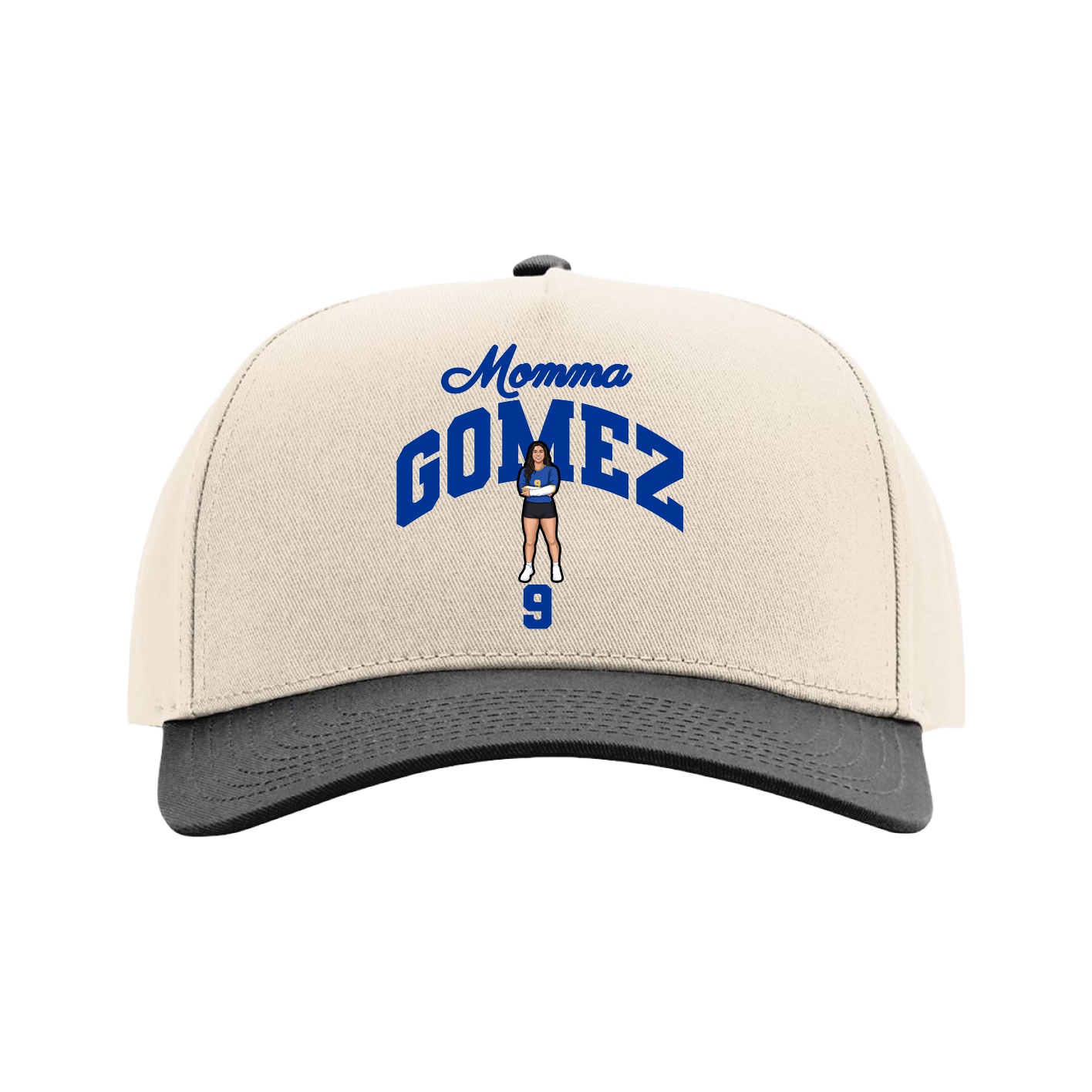 Full Fabric Five-Panel Champ Cap — Mothers Day Arch in Cream/Black
