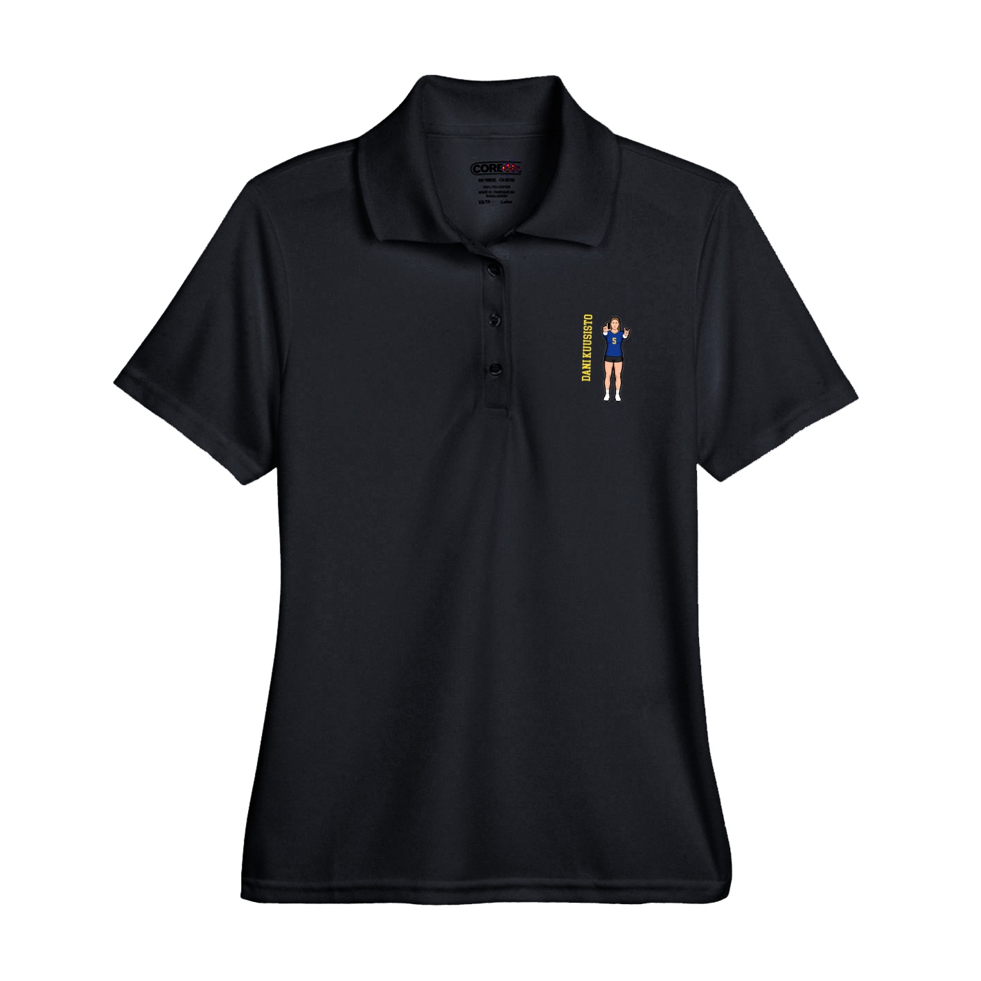 Womens Performance Polo — Name Vertical in Black