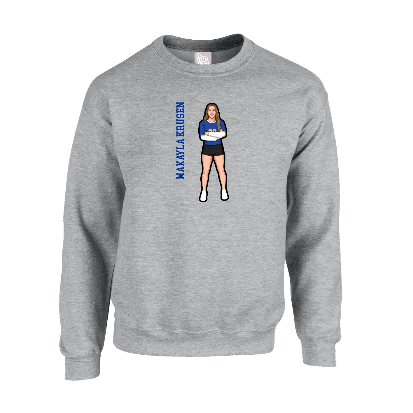 Fleece Crew — Name Vertical in Grey