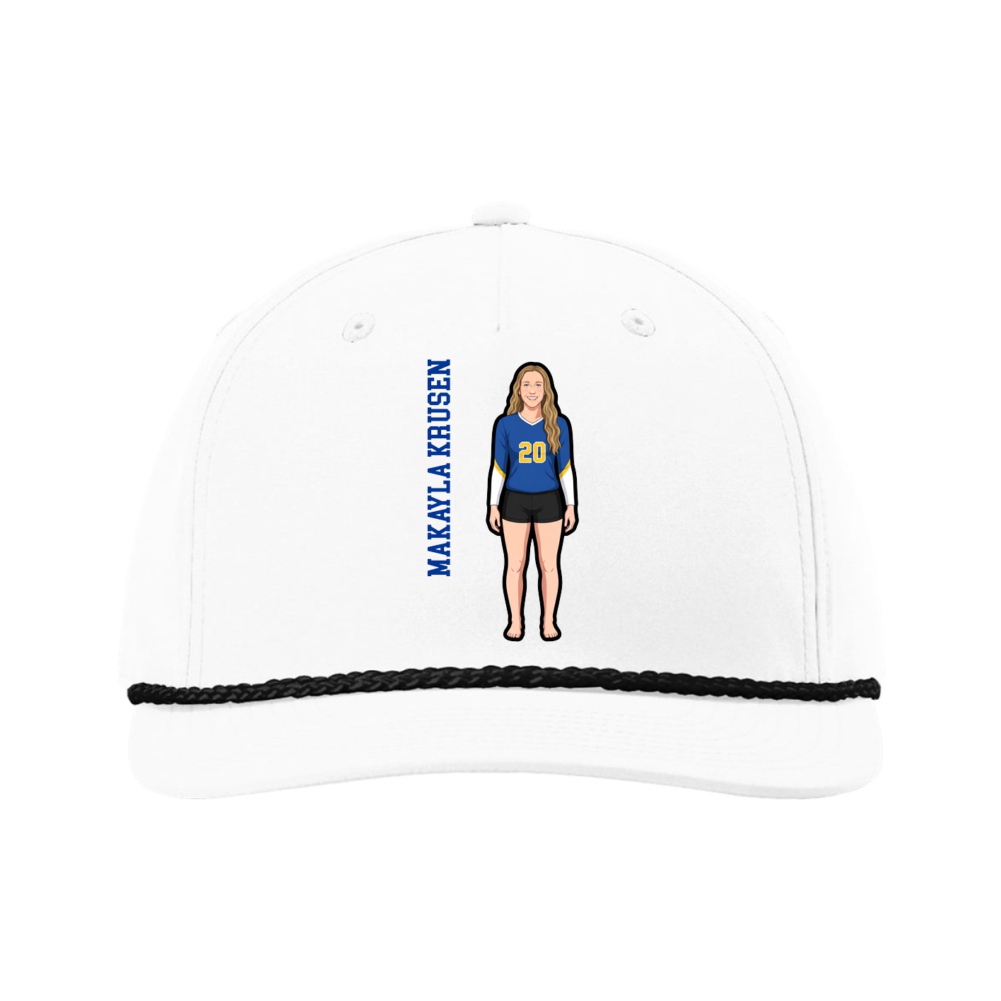 Five-Panel Classic Rope Cap — Name Vertical in White
