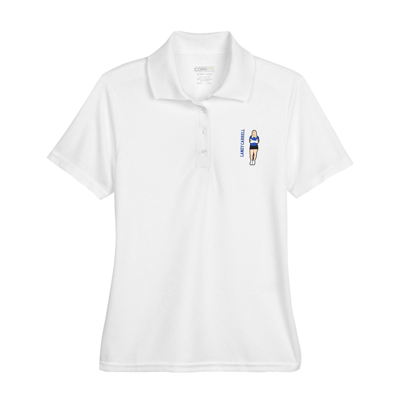 Womens Performance Polo — Name Vertical in White
