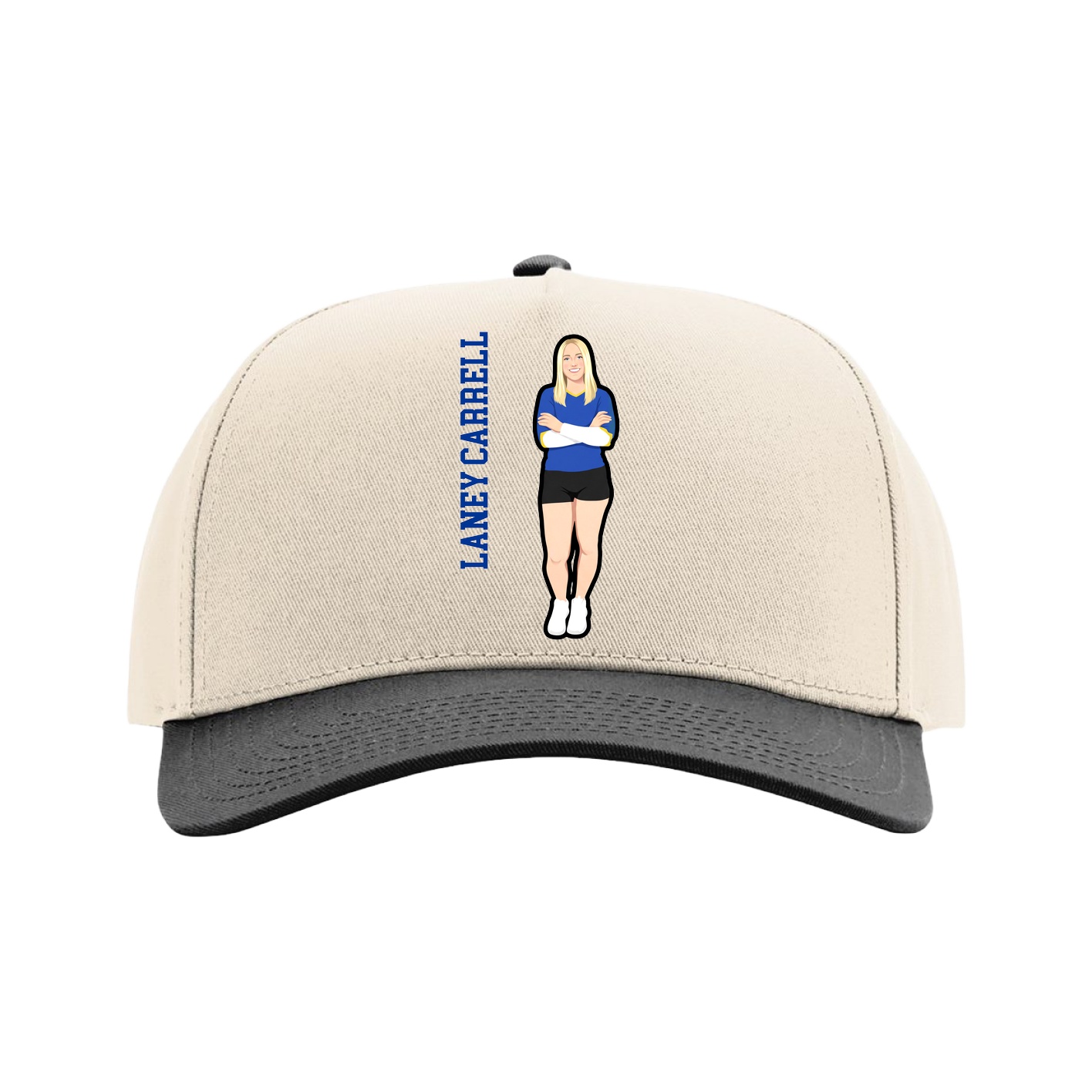 Full Fabric Five-Panel Champ Cap — Name Vertical in Cream/Black