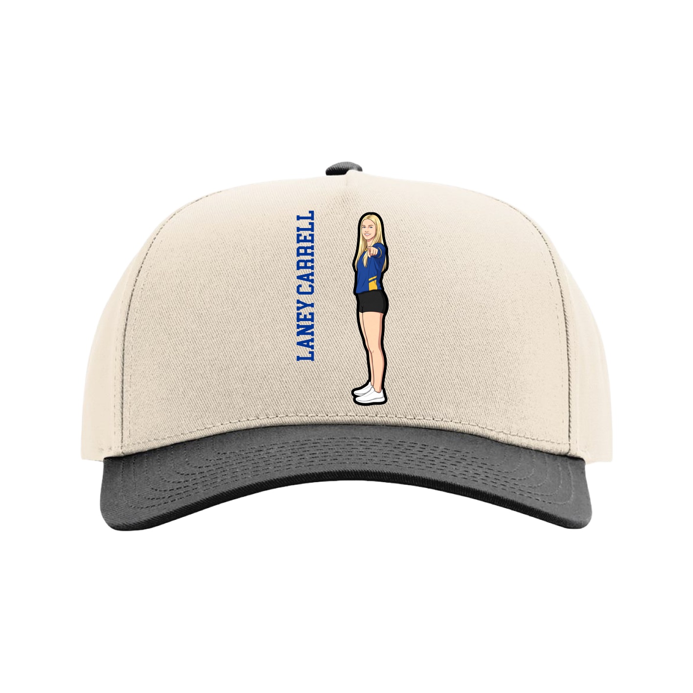 Full Fabric Five-Panel Champ Cap — Name Vertical in Cream/Black