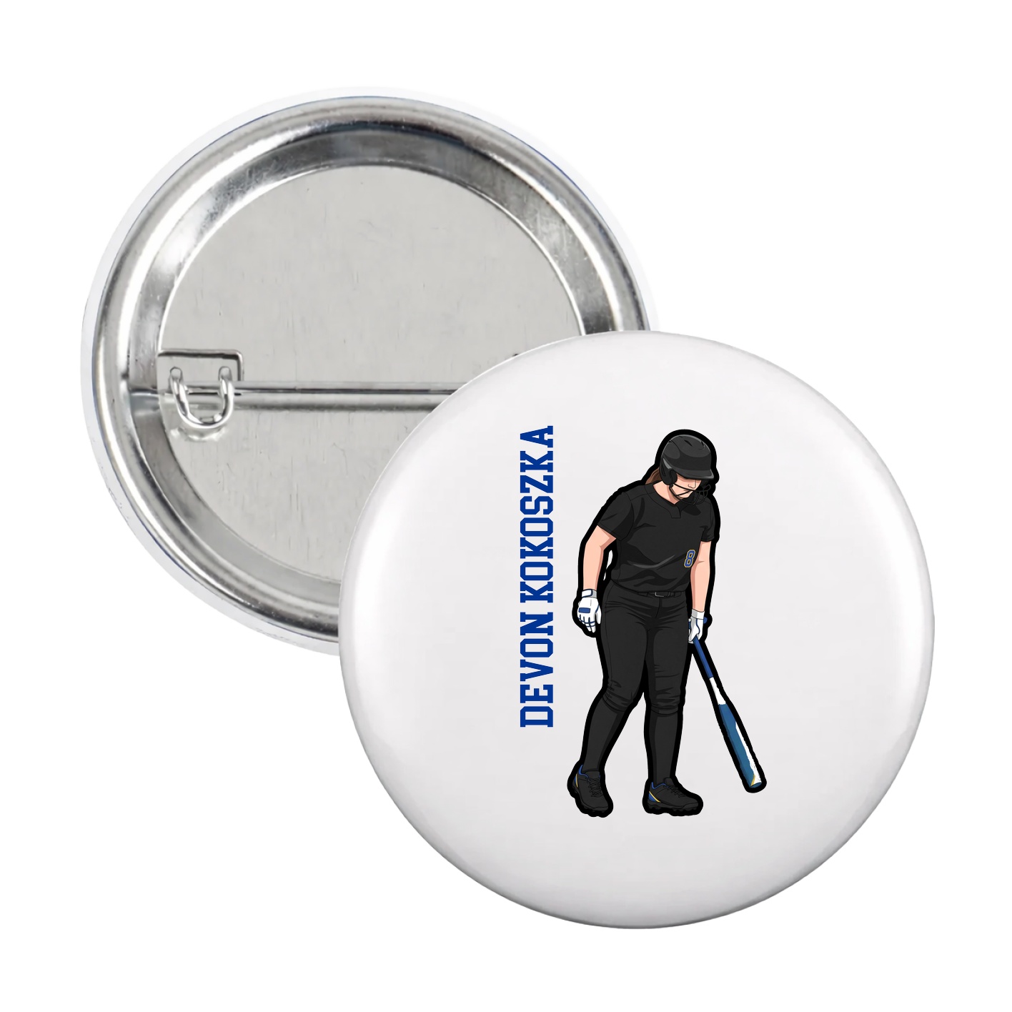 Game Day Button — Name Vertical in White