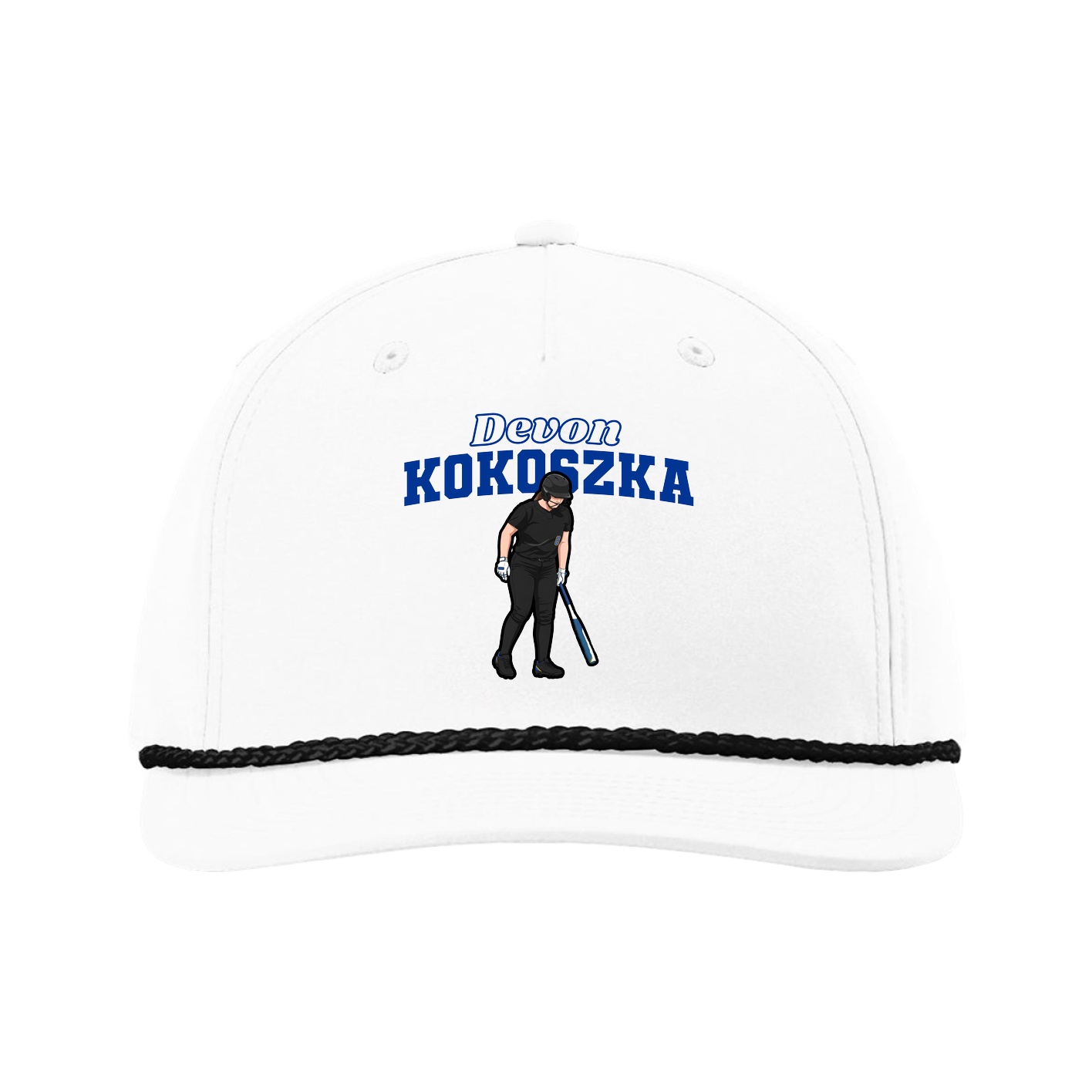 Five-Panel Classic Rope Cap — Name Arch in White