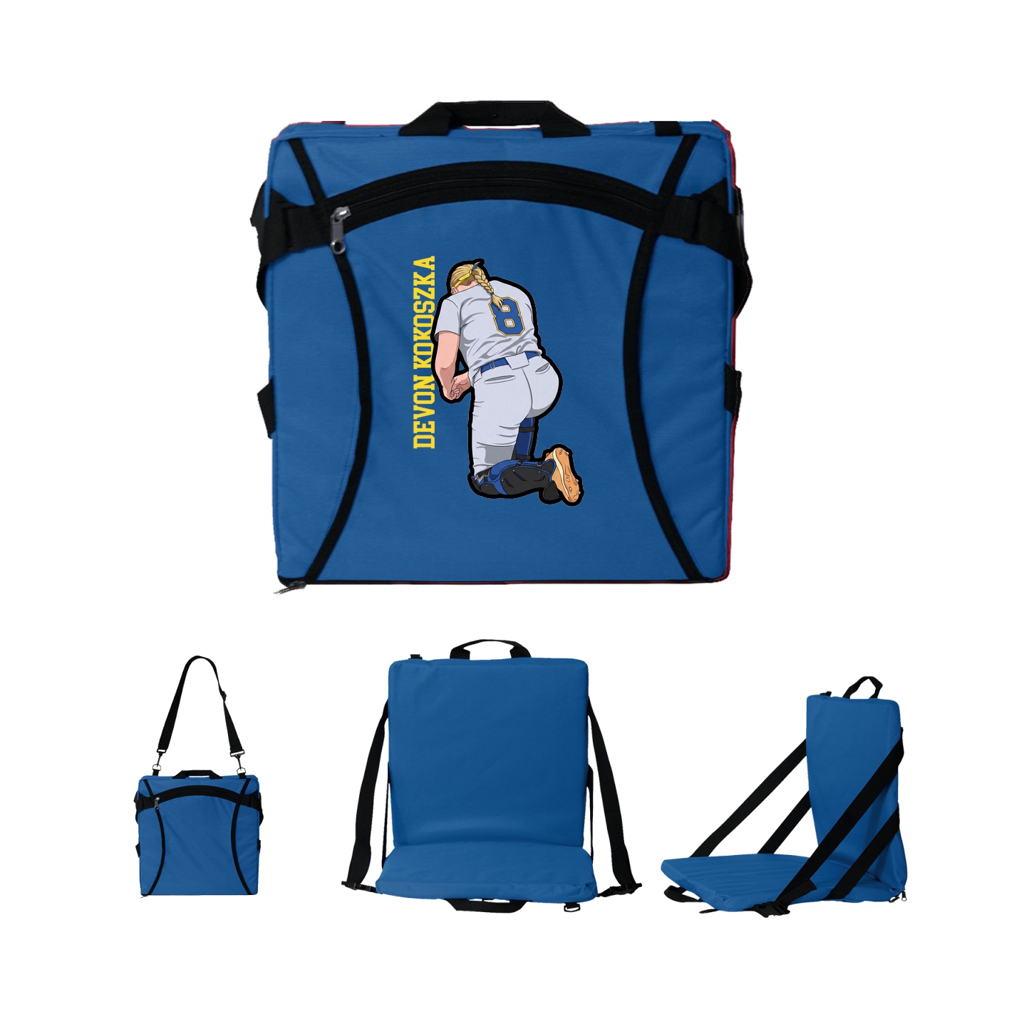 Folding Stadium Seat — Name Vertical in Royal
