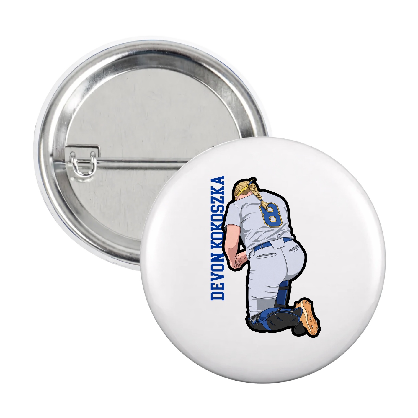 Game Day Button — Name Vertical in White