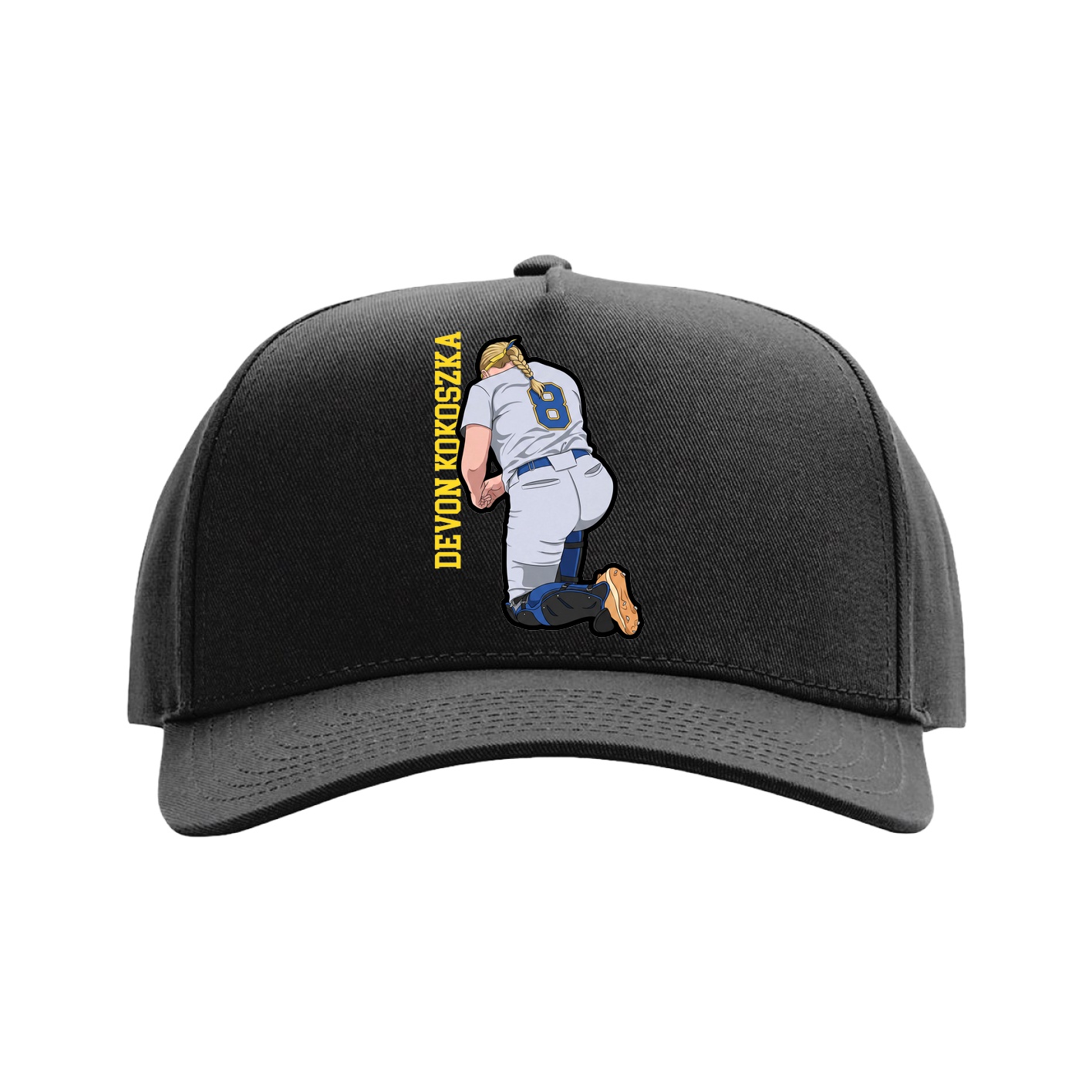 Full Fabric Five-Panel Champ Cap — Name Vertical in Black