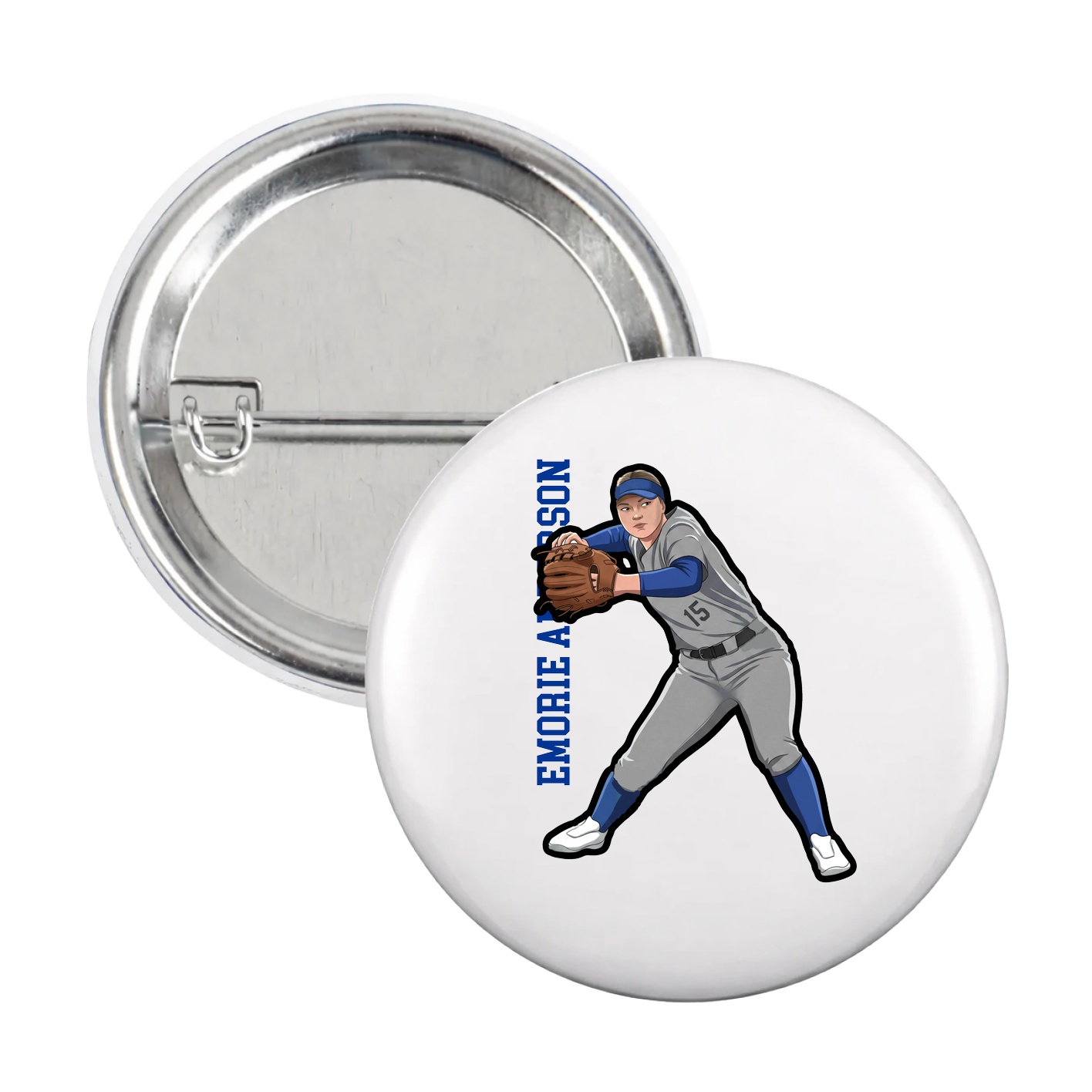 Game Day Button — Name Vertical in White