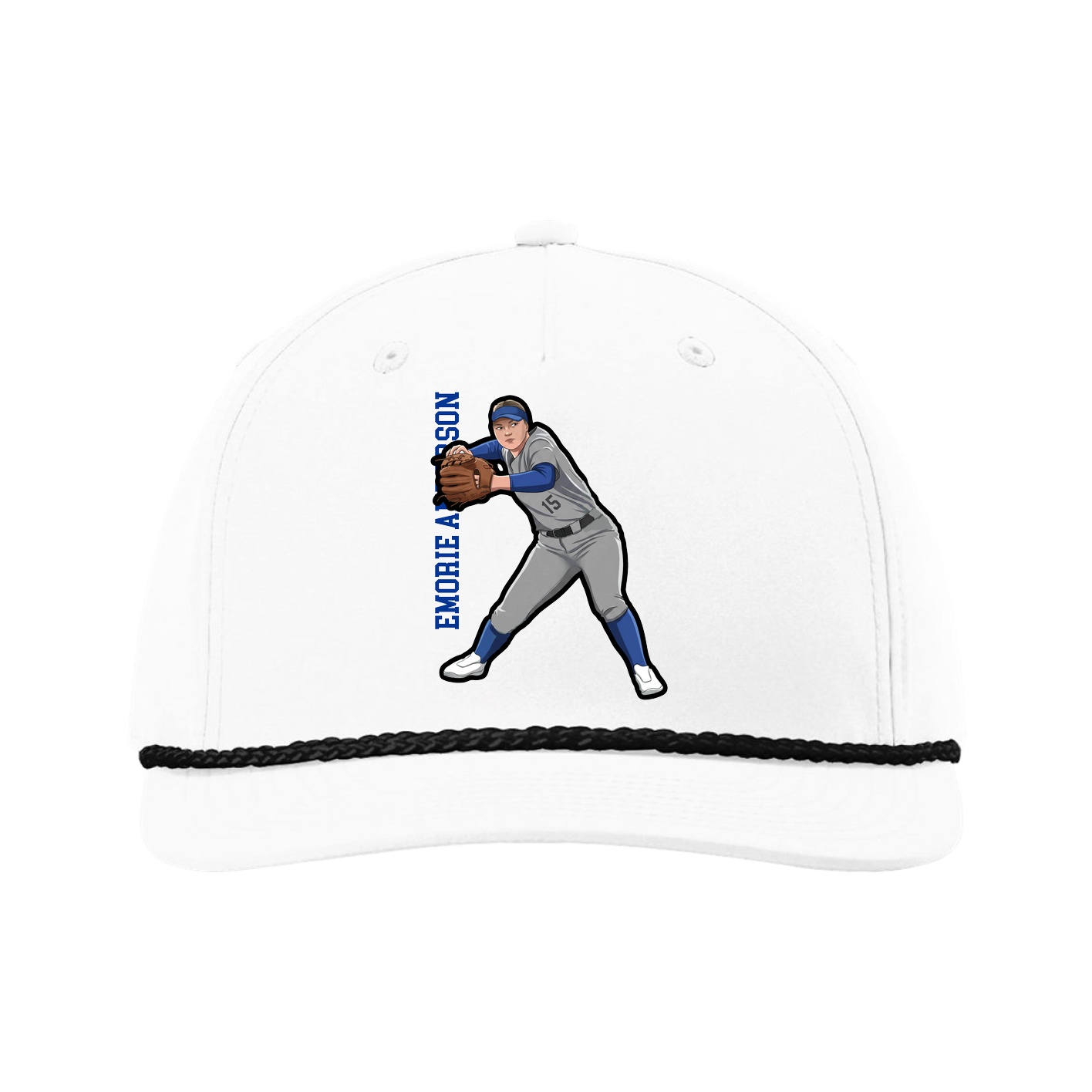 Five-Panel Classic Rope Cap — Name Vertical in White