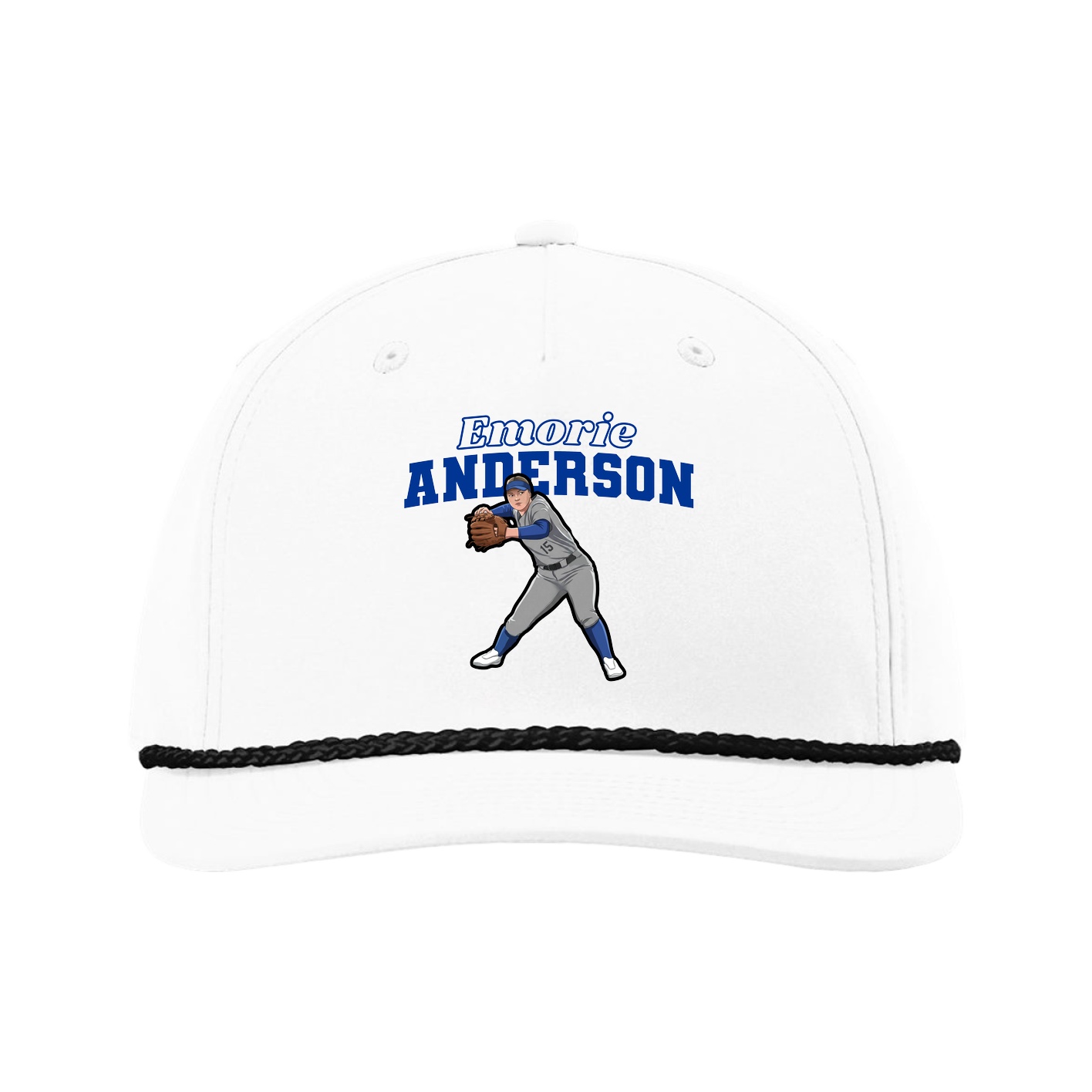 Five-Panel Classic Rope Cap — Name Arch in White