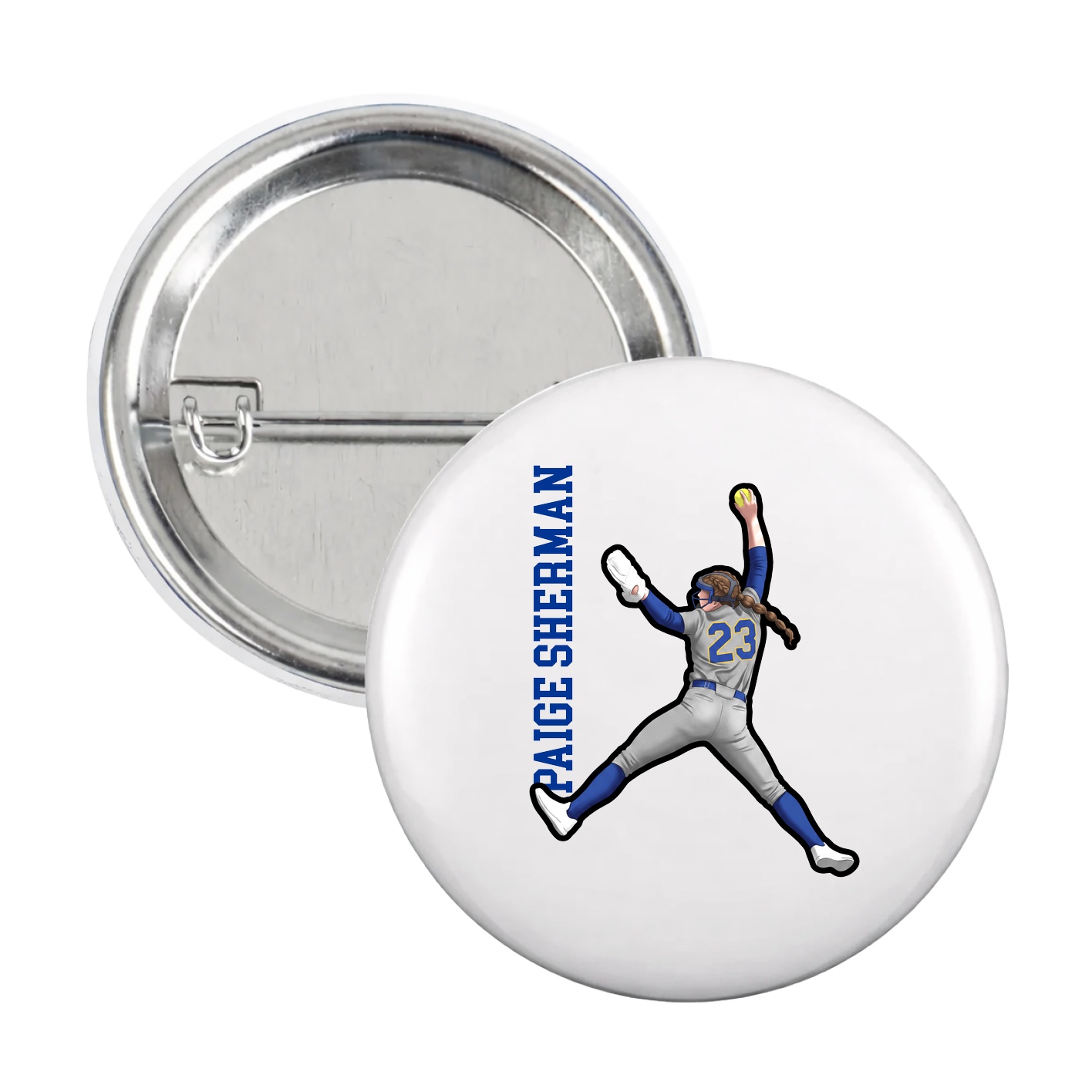 Game Day Button — Name Vertical in White