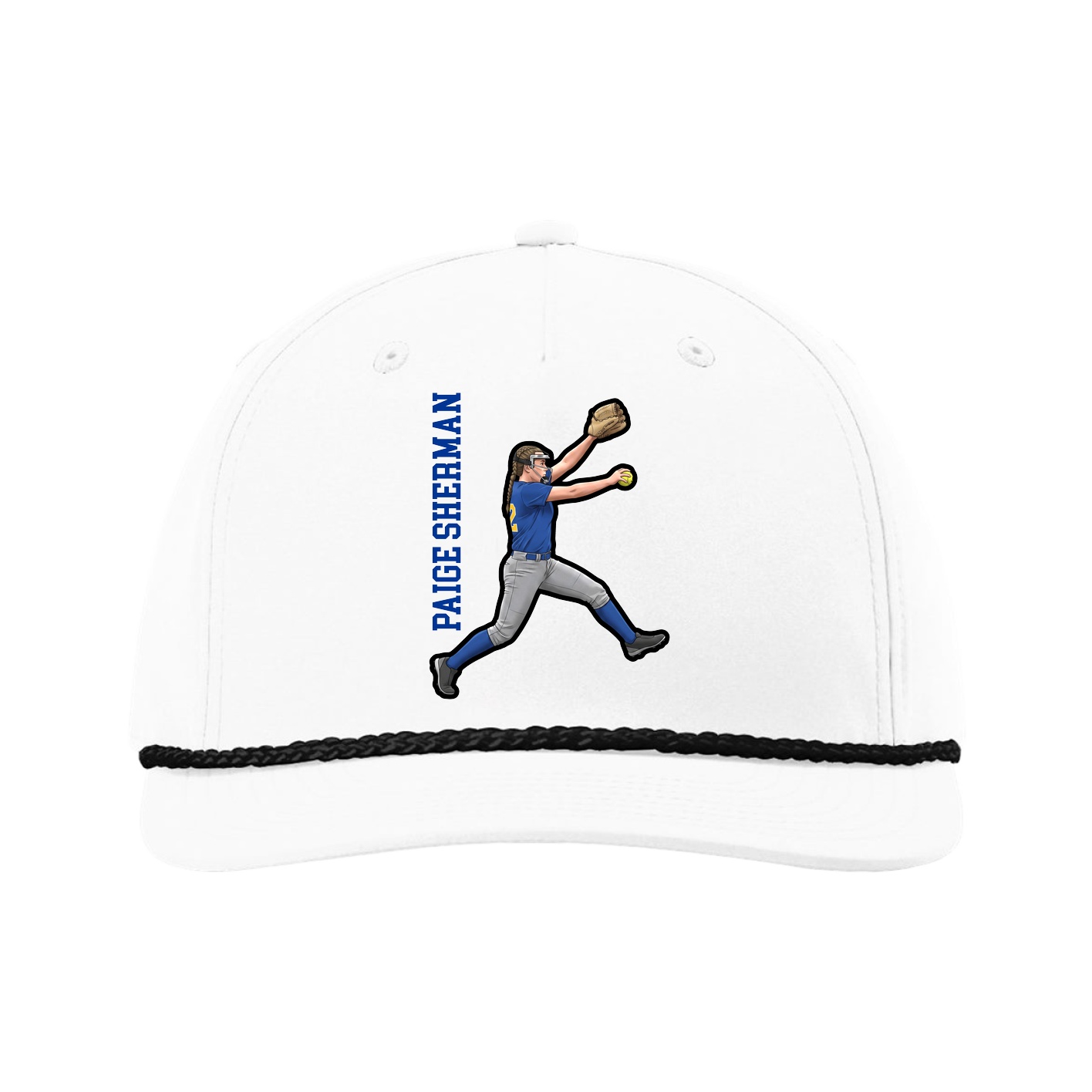 Five-Panel Classic Rope Cap — Name Vertical in White