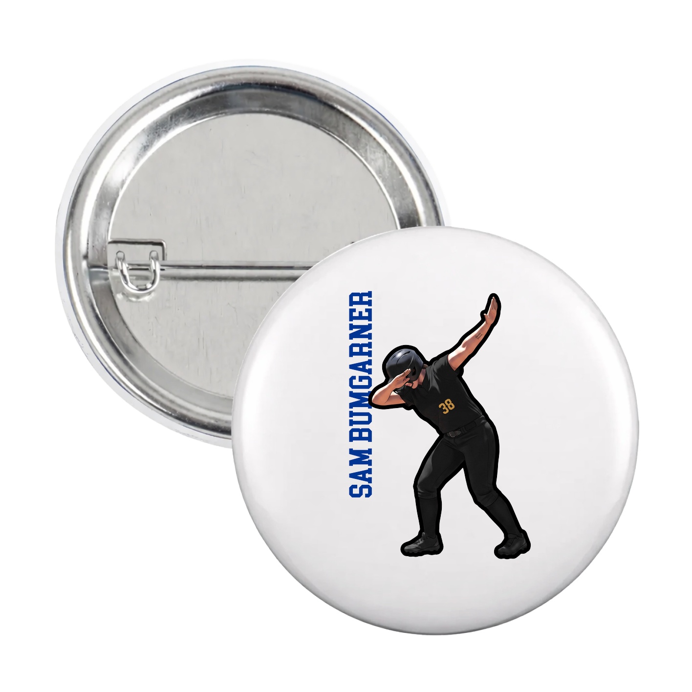 Game Day Button — Name Vertical in White
