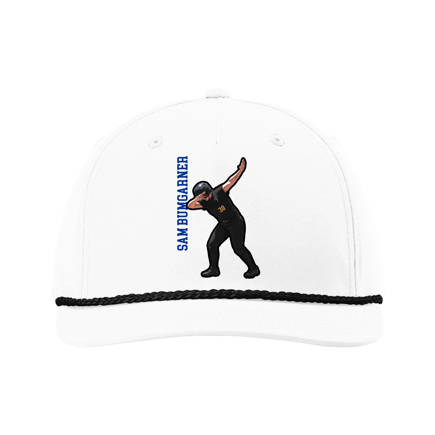 Five-Panel Classic Rope Cap — Name Vertical in White