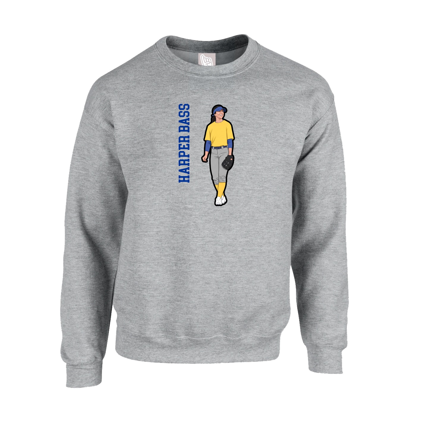 Fleece Crew — Name Vertical in Grey