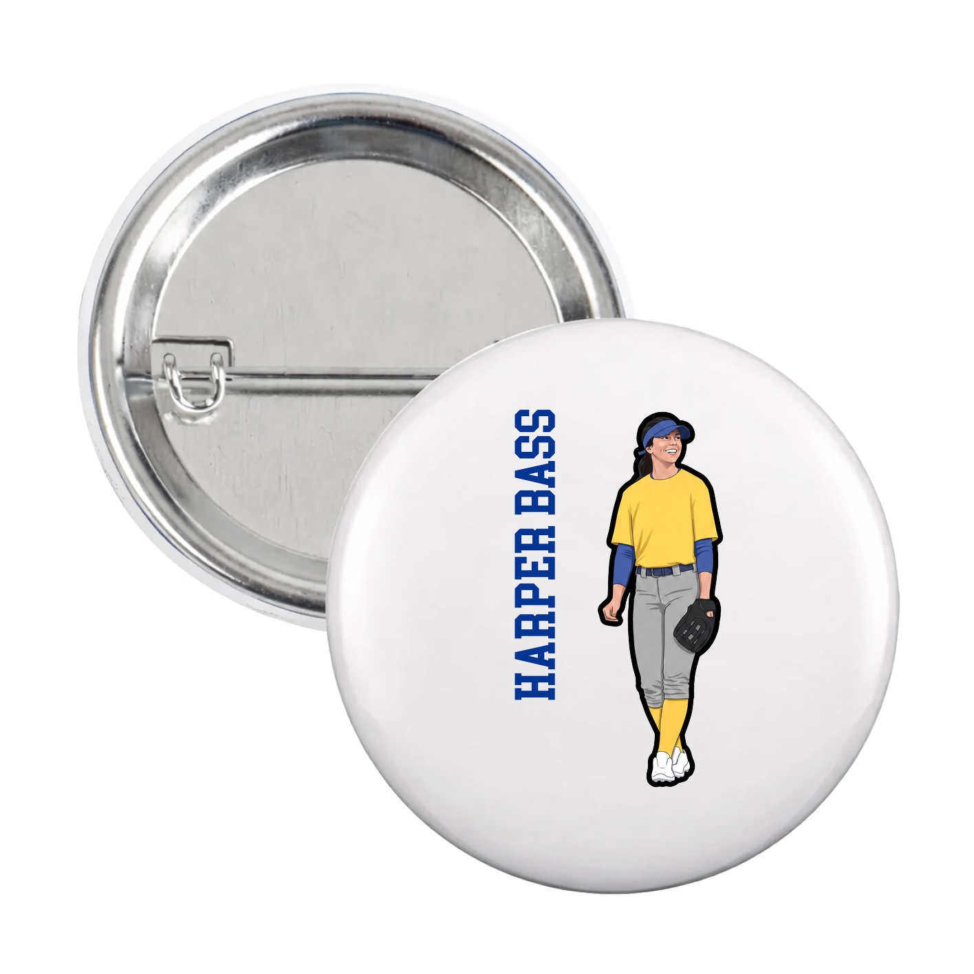 Game Day Button — Name Vertical in White