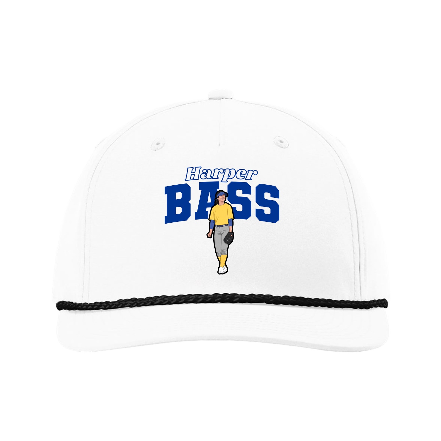 Five-Panel Classic Rope Cap — Name Arch in White