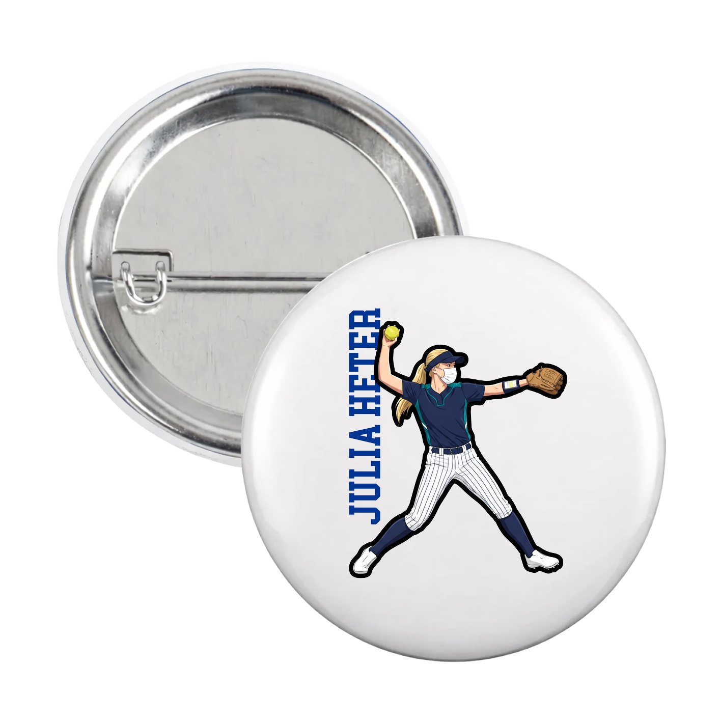 Game Day Button — Name Vertical in White
