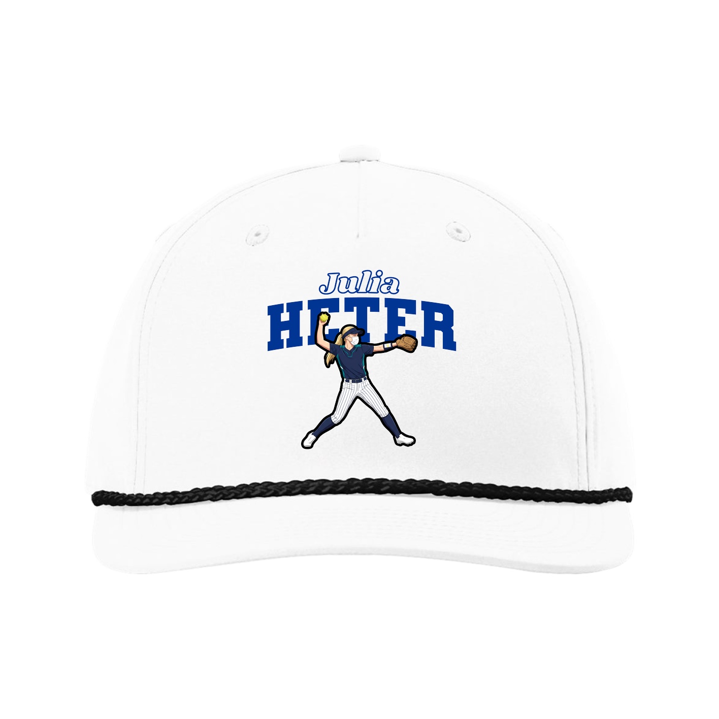 Five-Panel Classic Rope Cap — Name Arch in White