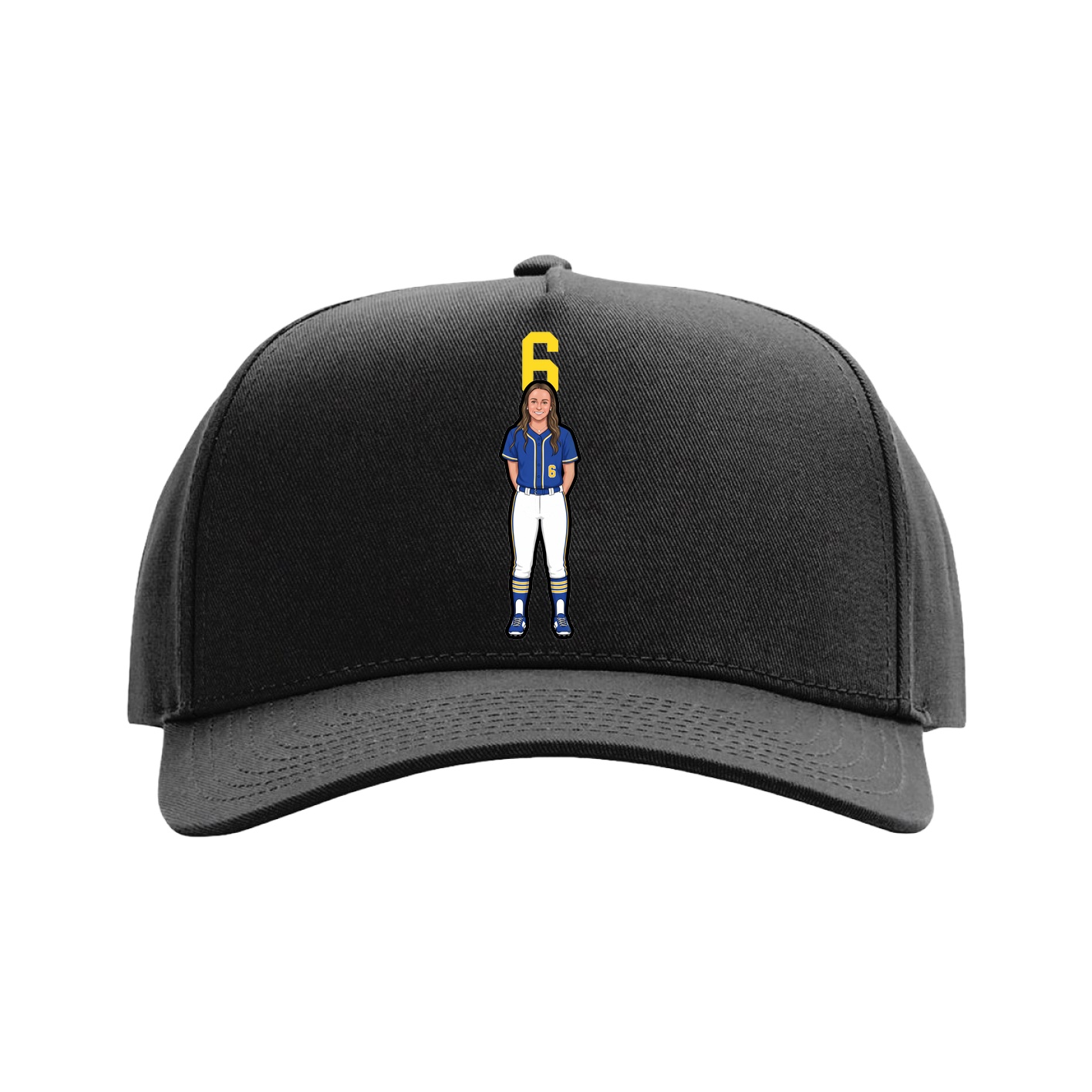 Full Fabric Five-Panel Champ Cap — Number Top in Black
