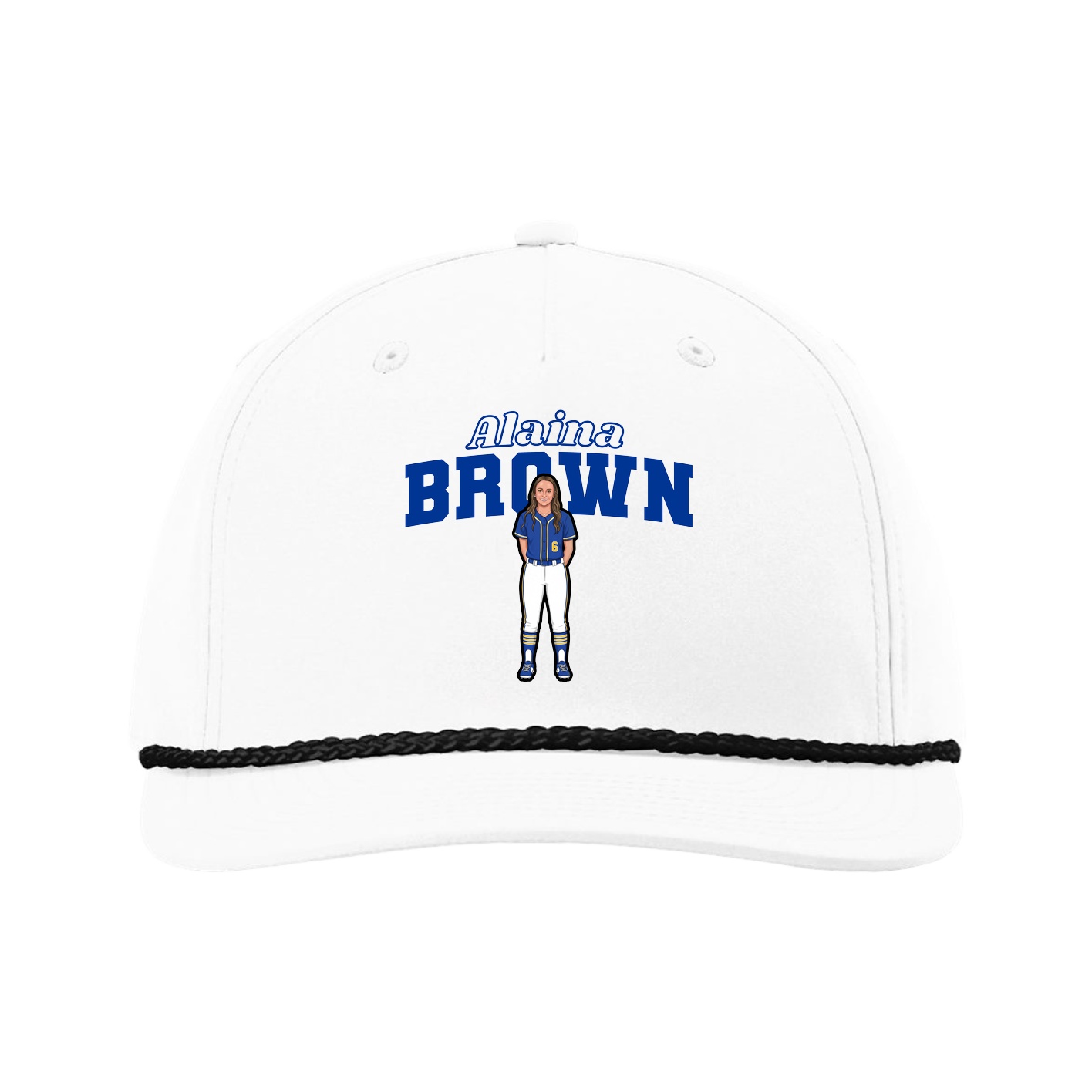 Five-Panel Classic Rope Cap — Name Arch in White