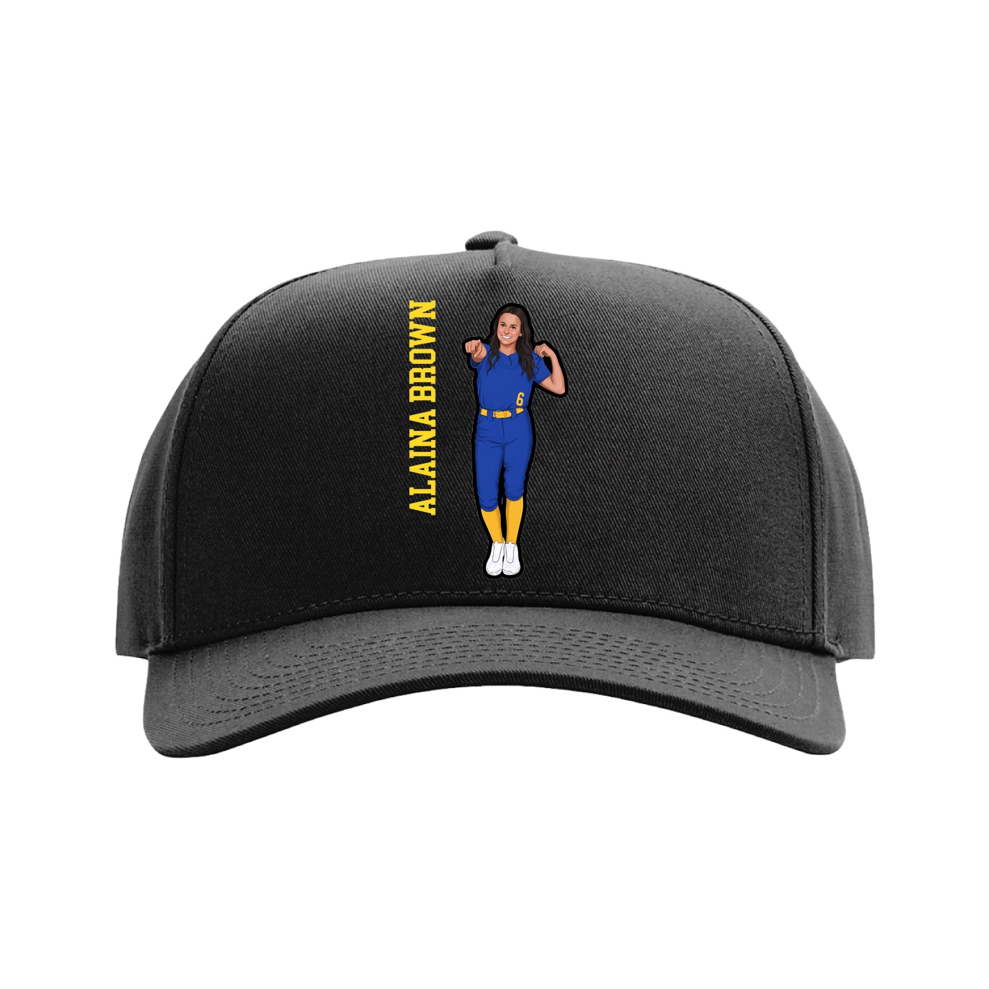Full Fabric Five-Panel Champ Cap — Name Vertical in Black