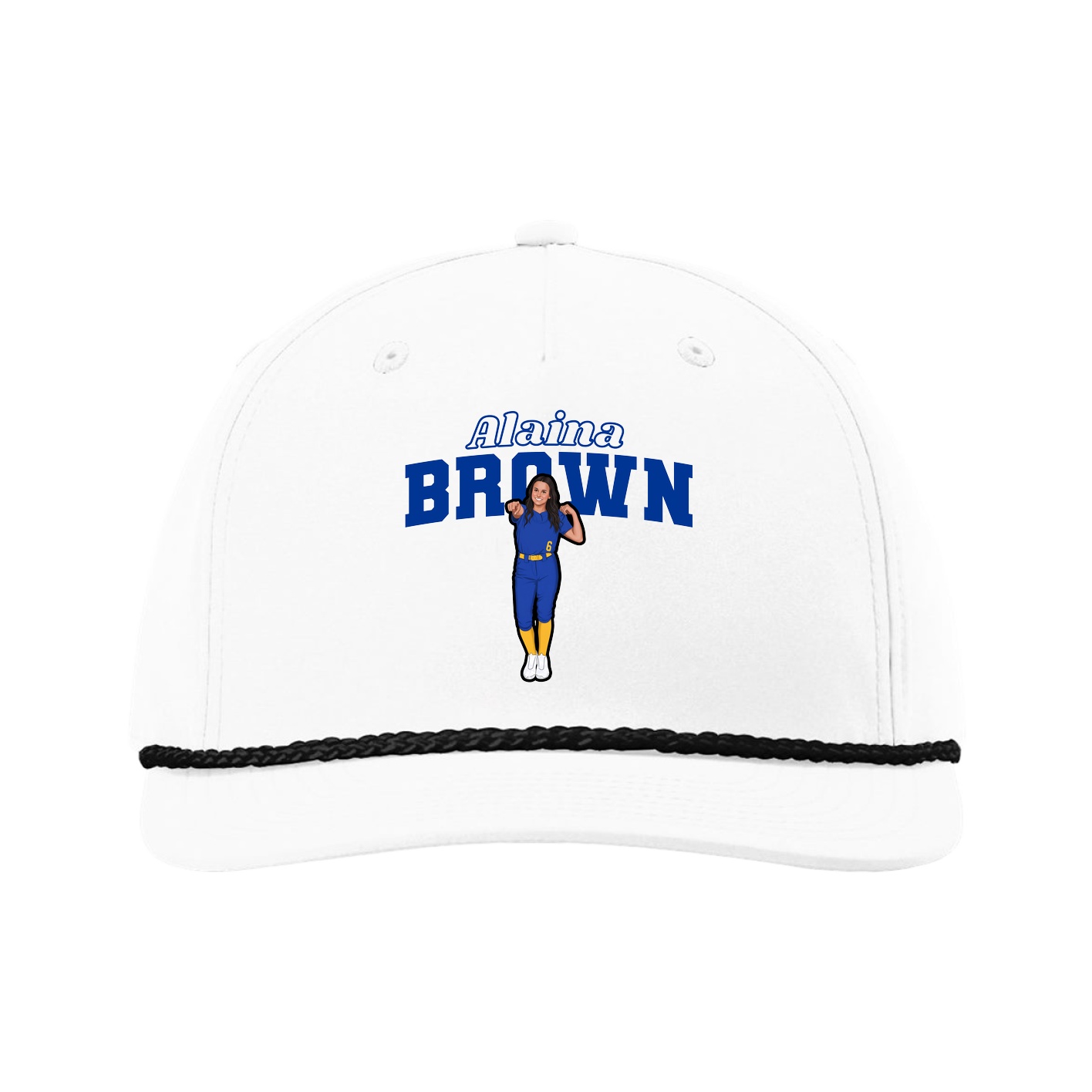 Five-Panel Classic Rope Cap — Name Arch in White