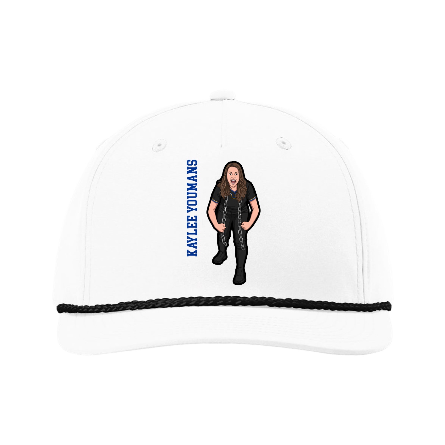 Five-Panel Classic Rope Cap — Name Vertical in White