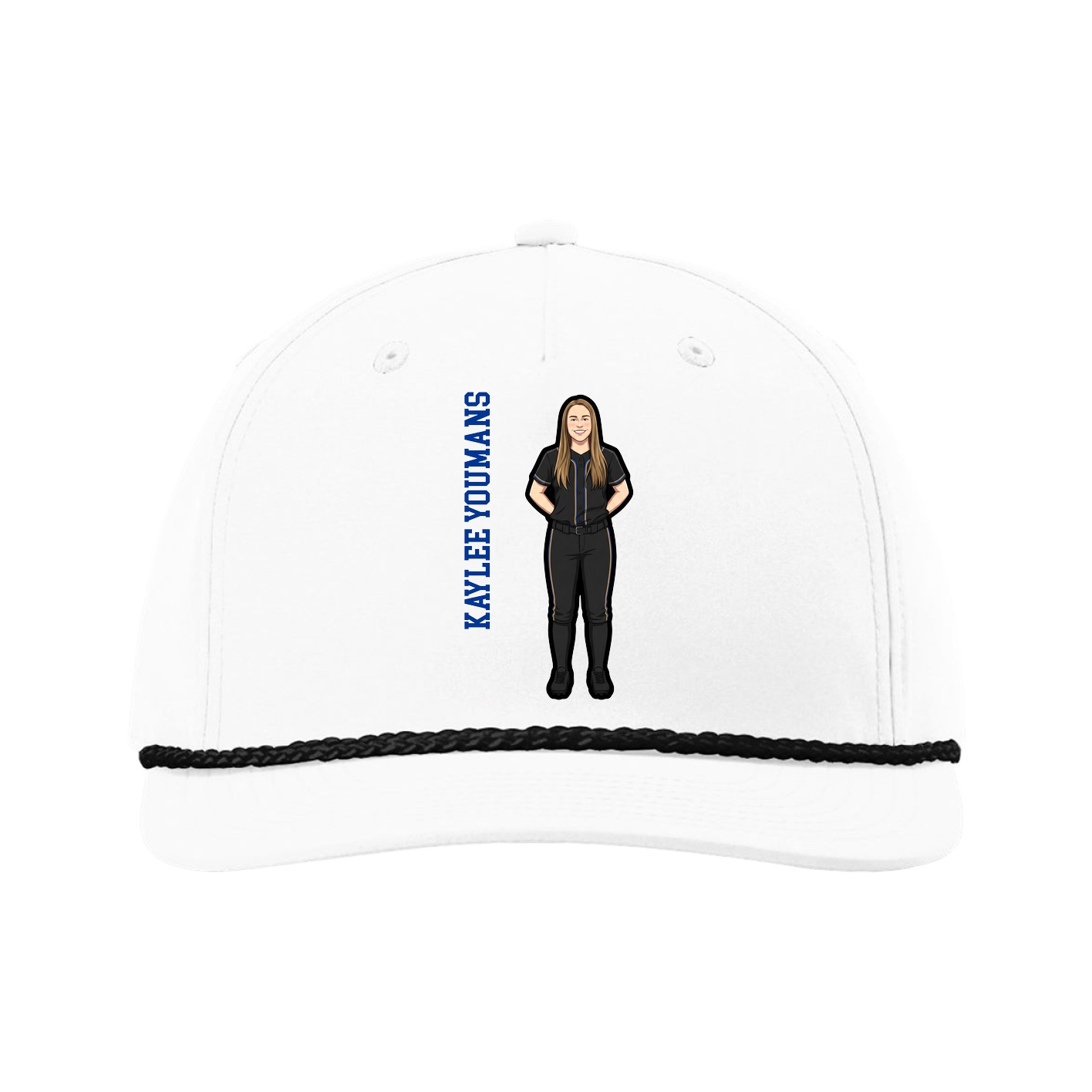 Five-Panel Classic Rope Cap — Name Vertical in White