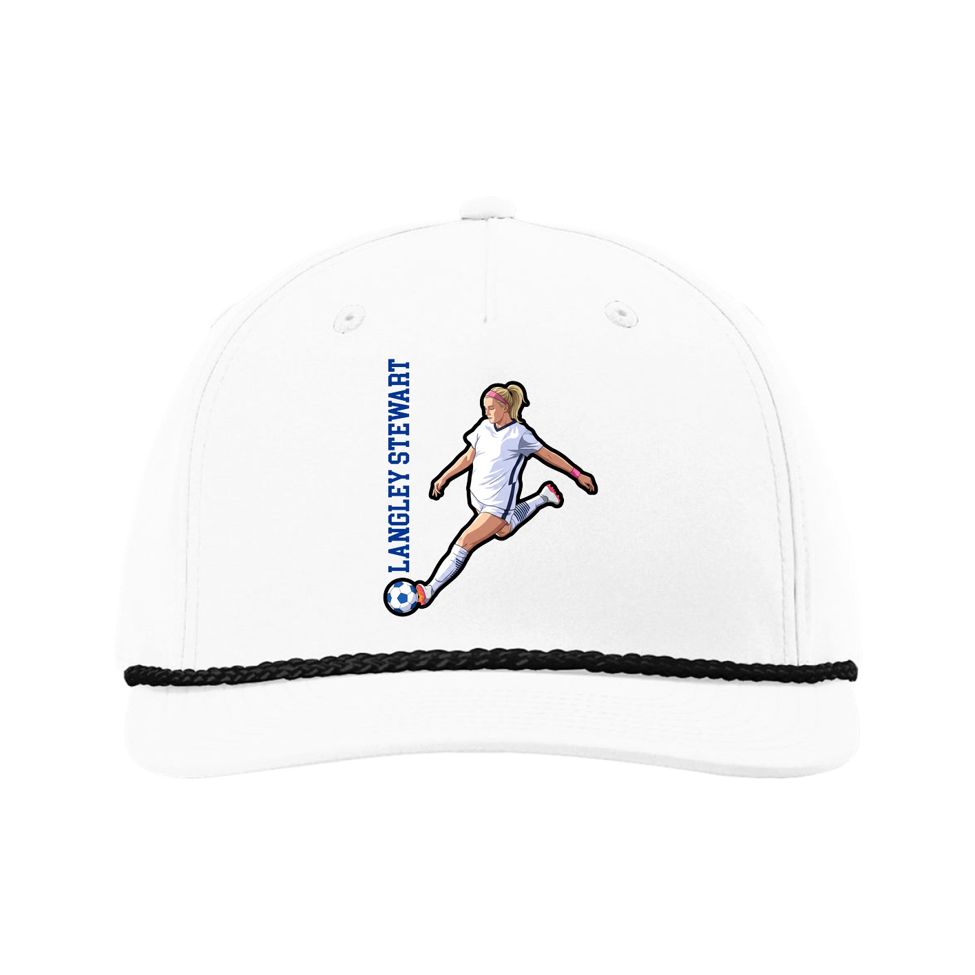 Five-Panel Classic Rope Cap — Name Vertical in White
