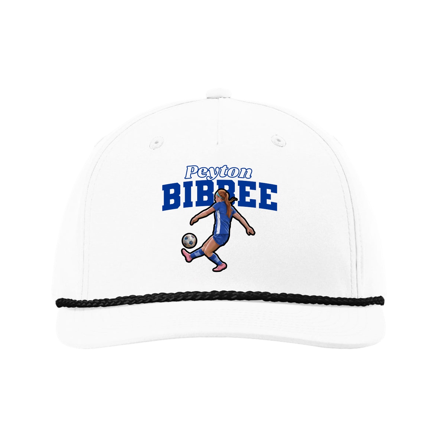 Five-Panel Classic Rope Cap — Name Arch in White