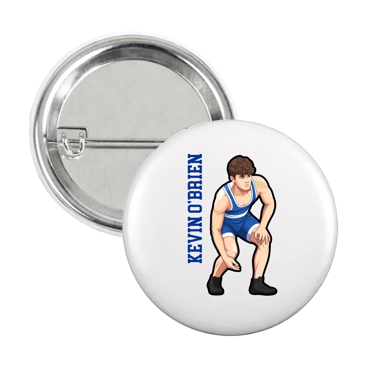 Game Day Button — Name Vertical in White