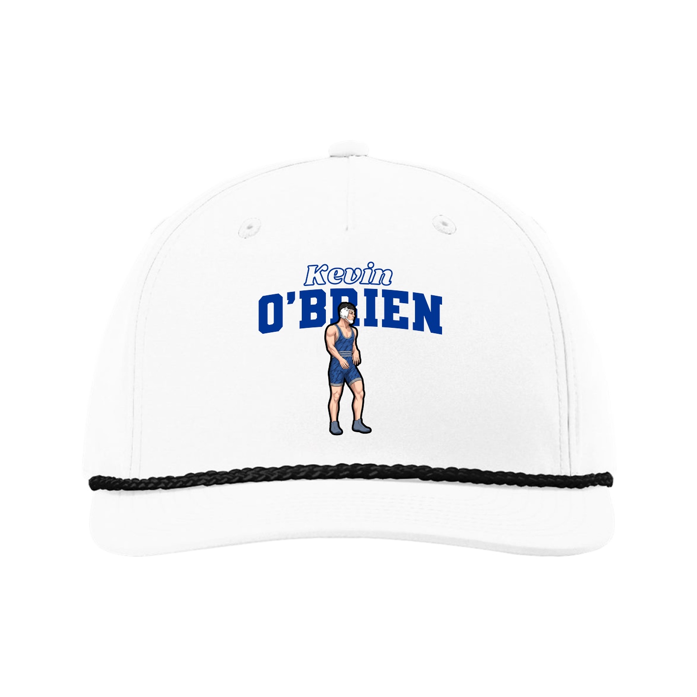 Five-Panel Classic Rope Cap — Name Arch in White
