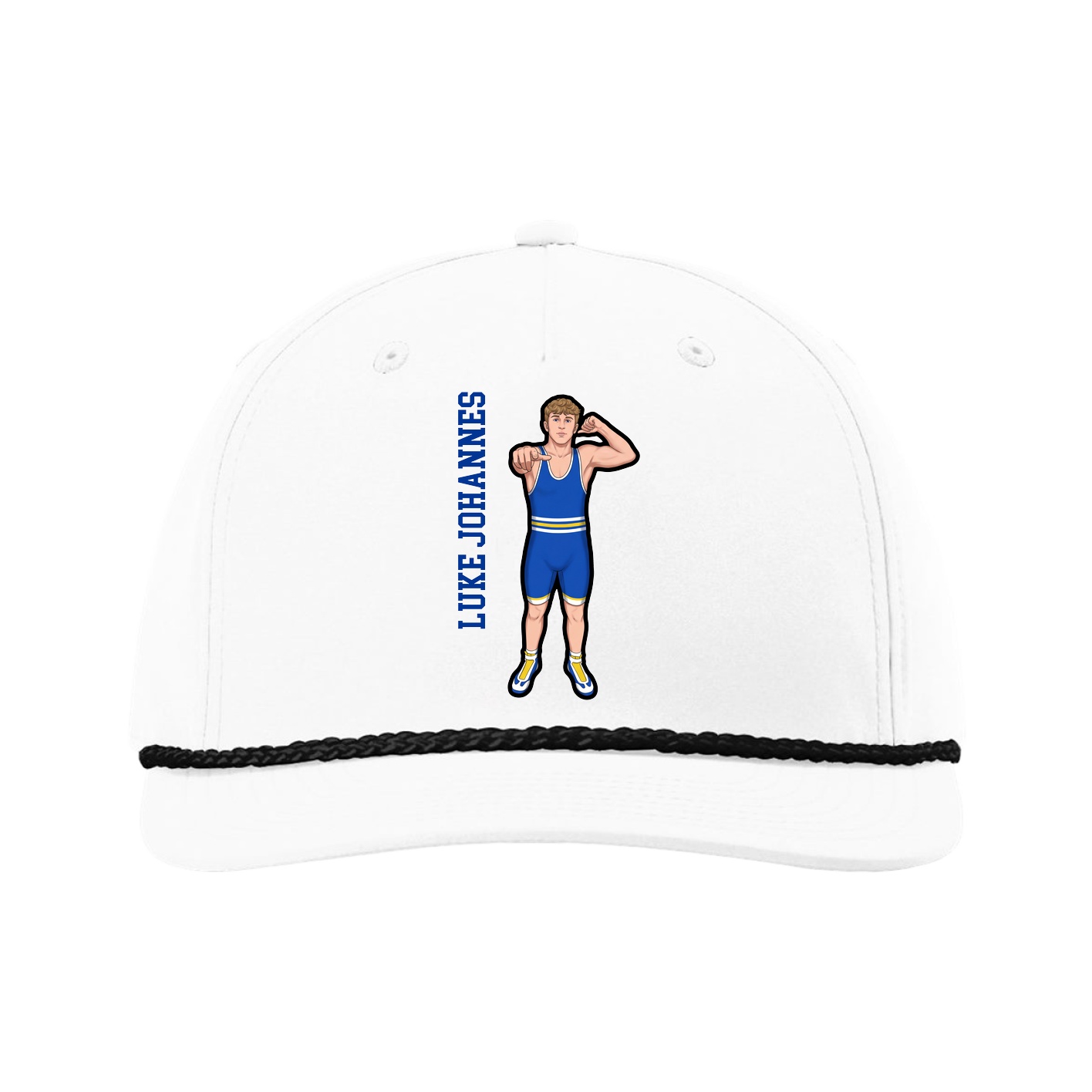 Five-Panel Classic Rope Cap — Name Vertical in White