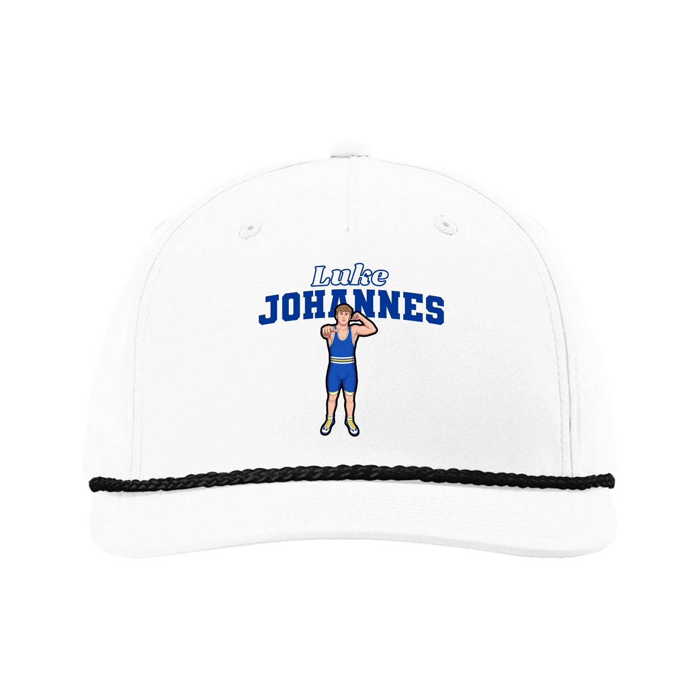 Five-Panel Classic Rope Cap — Name Arch in White