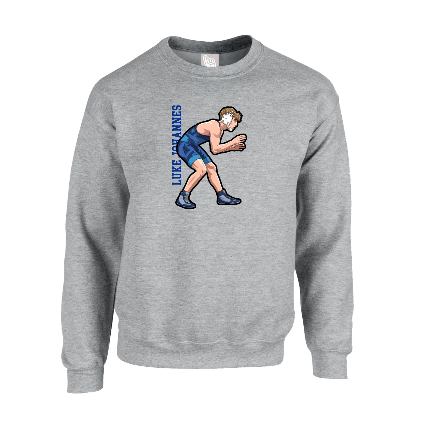 Fleece Crew — Name Vertical in Grey