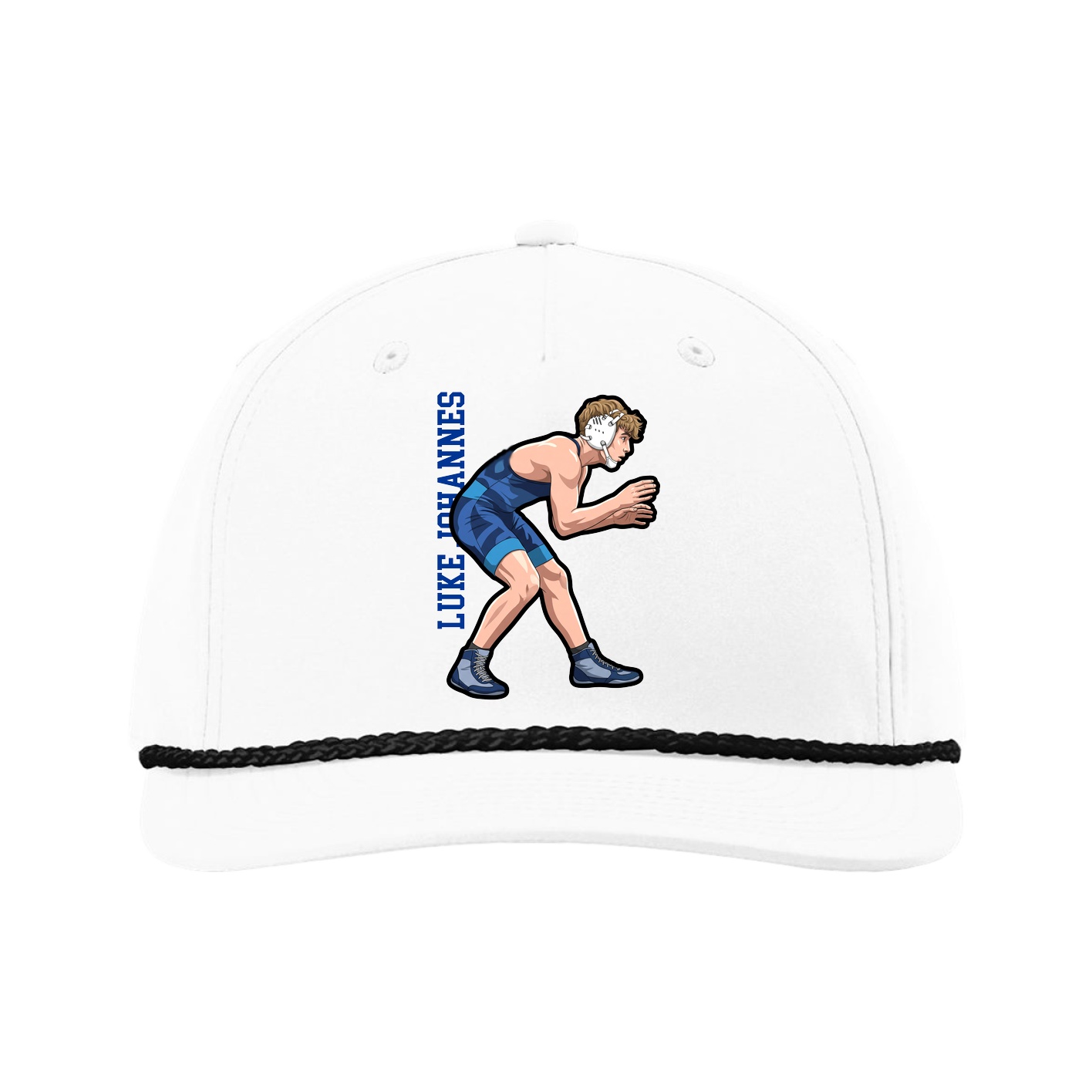 Five-Panel Classic Rope Cap — Name Vertical in White