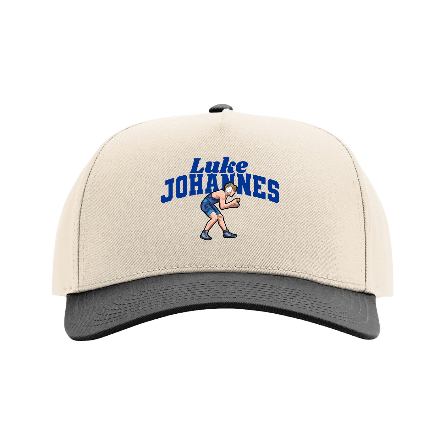 Full Fabric Five-Panel Champ Cap — Signature Arch in Cream/Black
