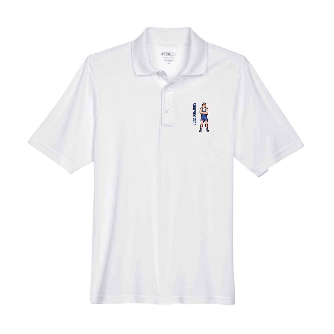 Performance Polo — Name Vertical in White