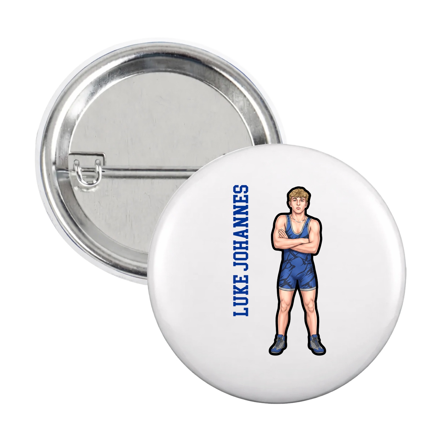 Game Day Button — Name Vertical in White
