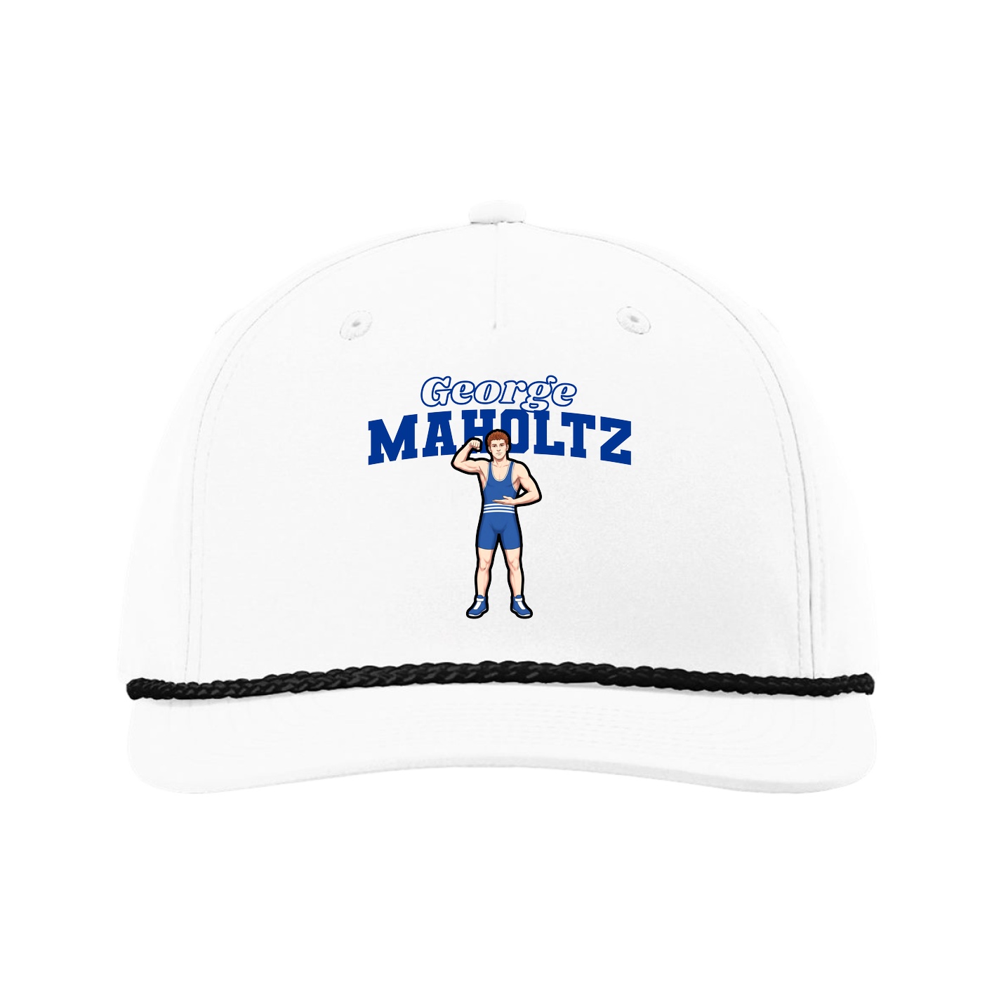 Five-Panel Classic Rope Cap — Name Arch in White