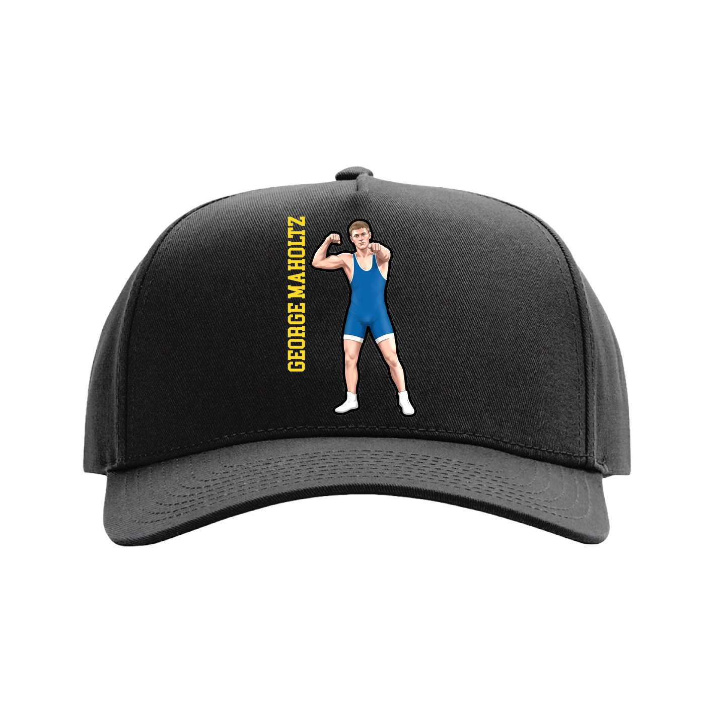 Full Fabric Five-Panel Champ Cap — Name Vertical in Black