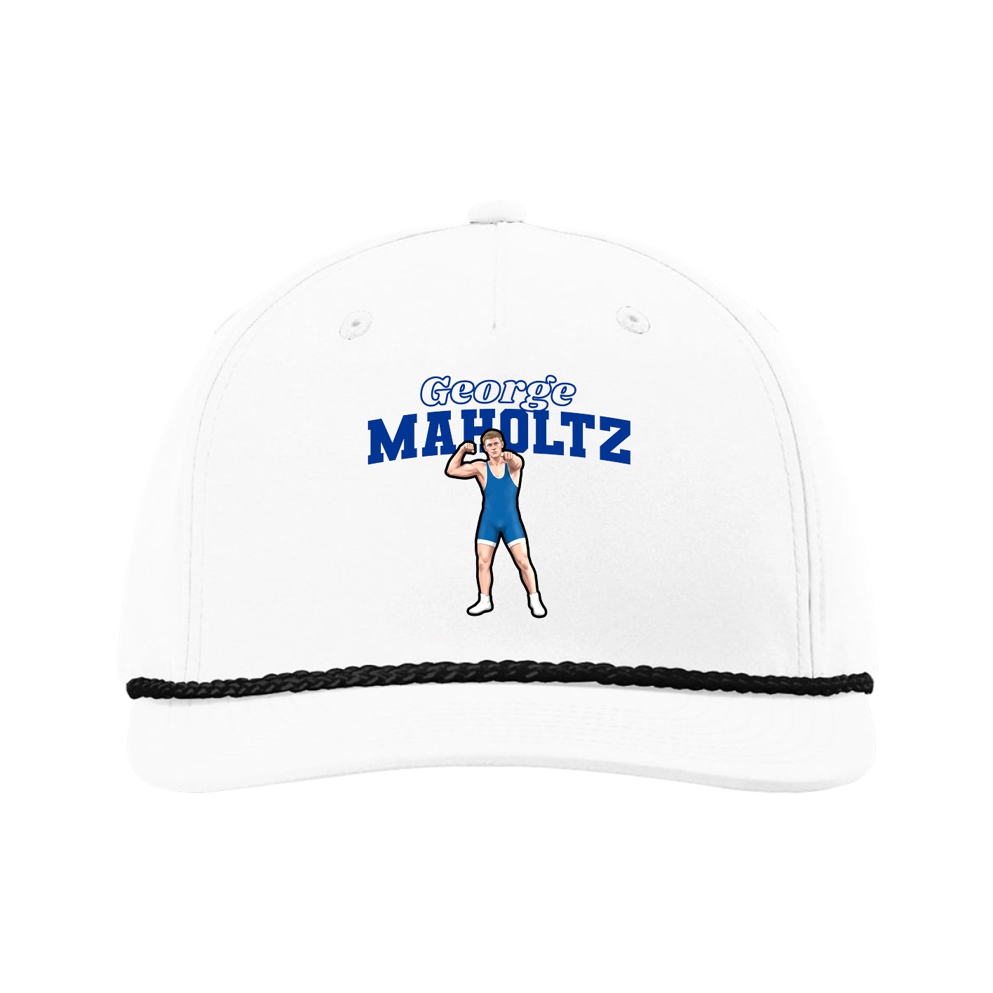 Five-Panel Classic Rope Cap — Name Arch in White