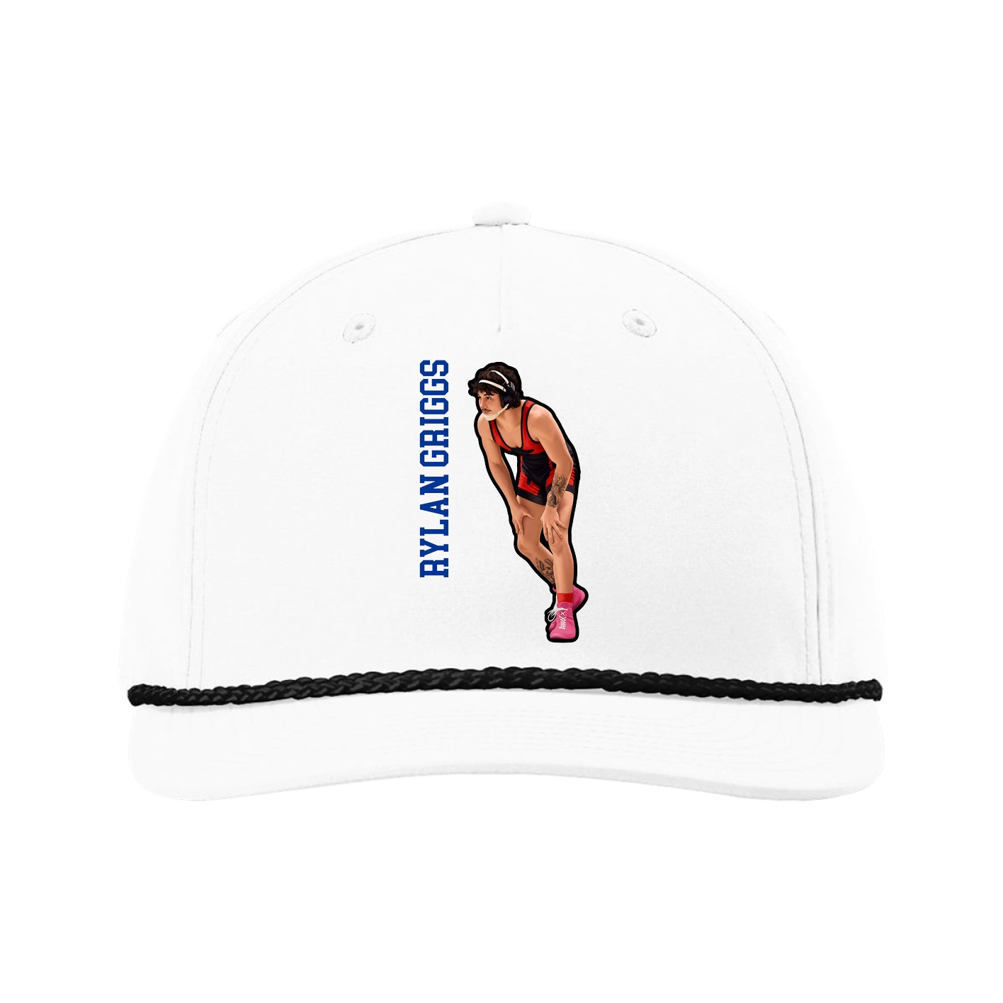 Five-Panel Classic Rope Cap — Name Vertical in White